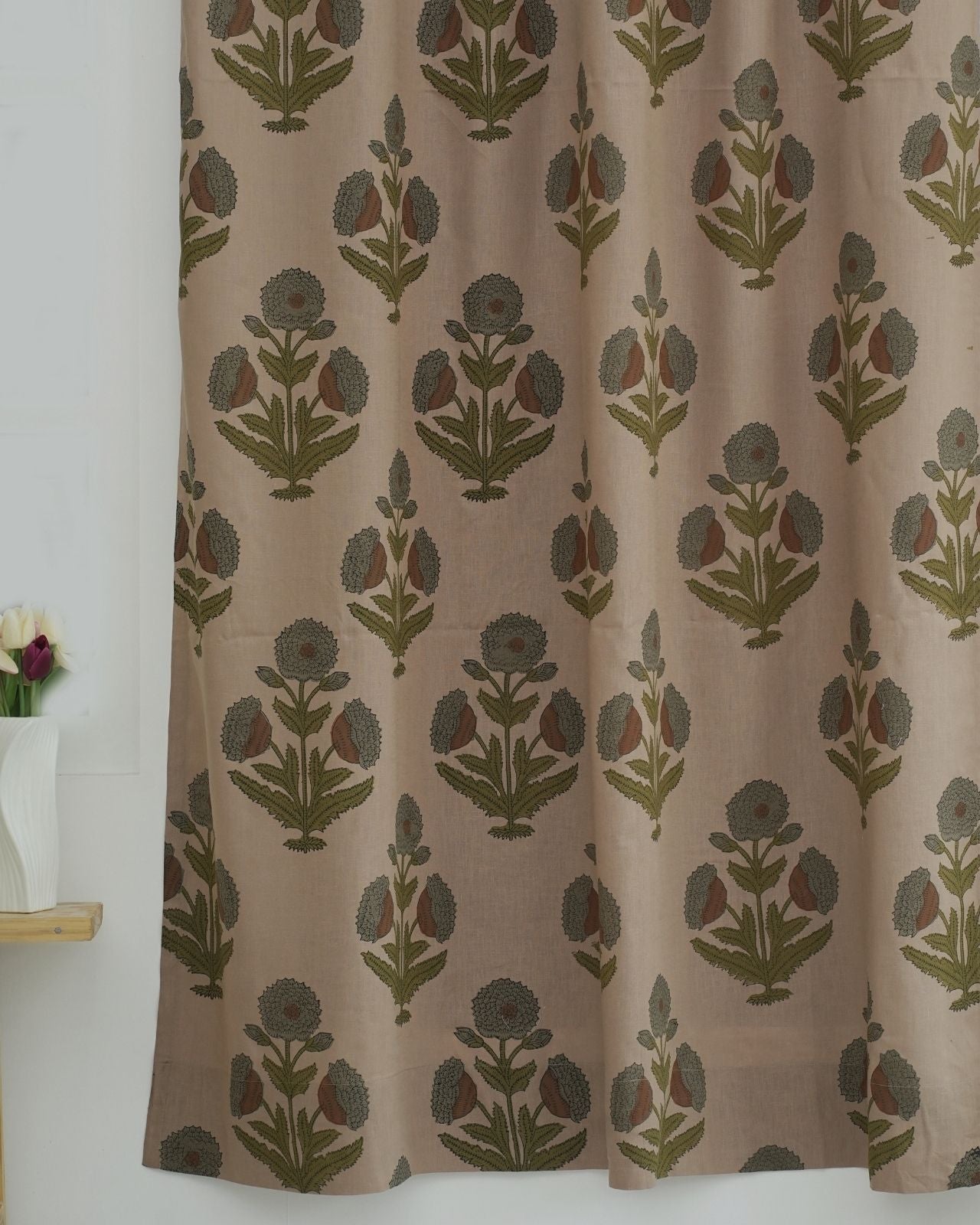Block Print Viscose Colored Linen Ring Panel Drapery- Badshah
