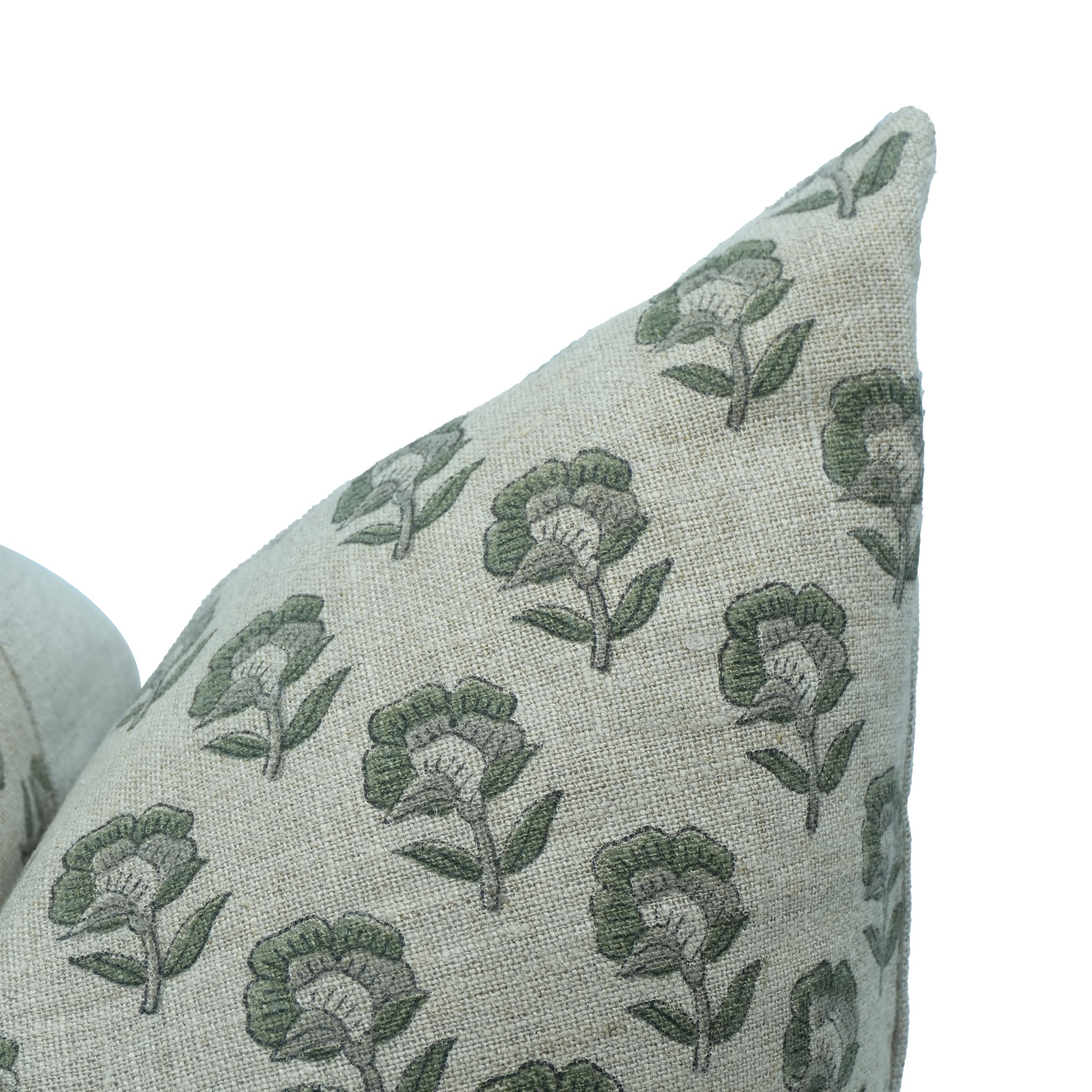 Rohini Gray Floral Block Print Thick Linen Pillow Cover 