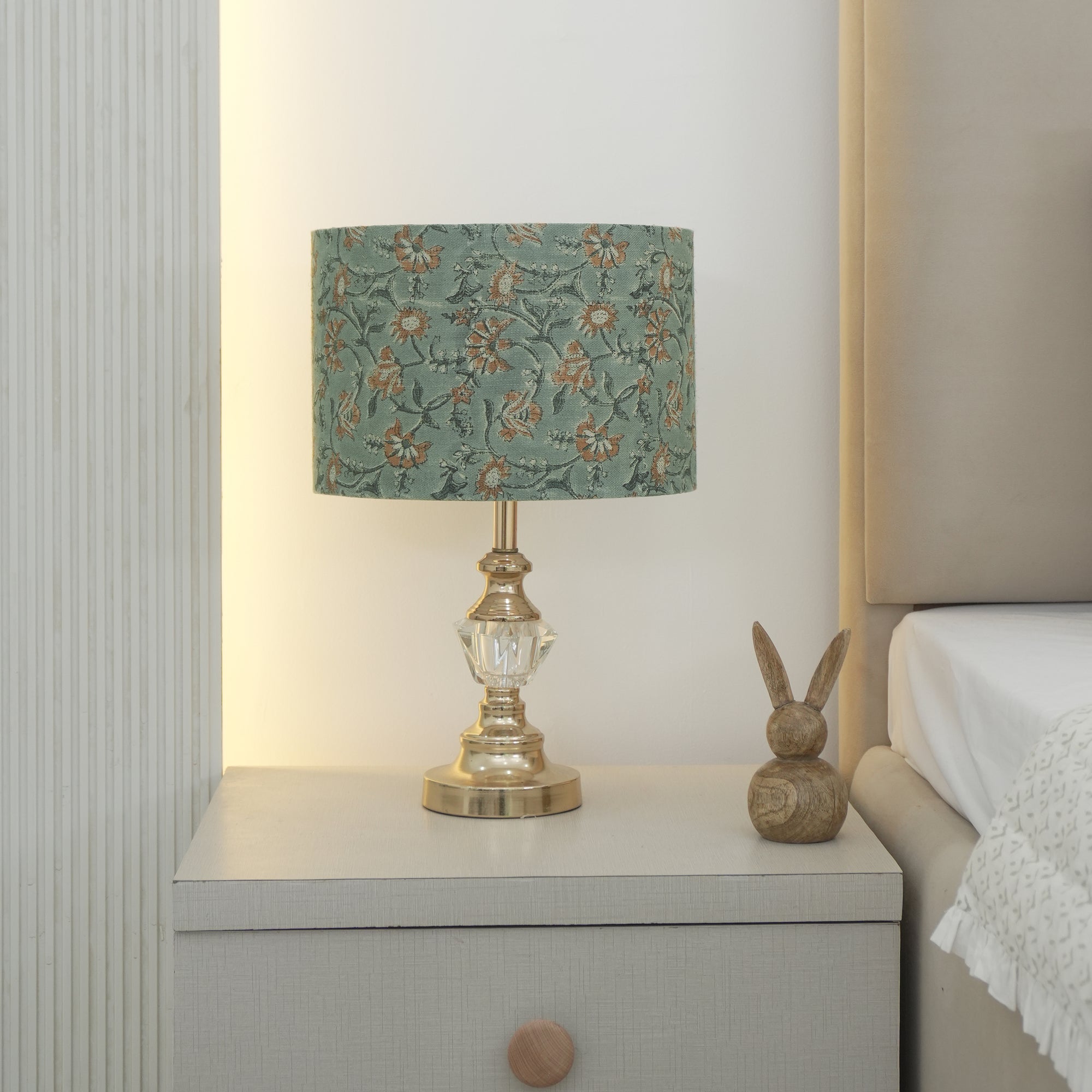 Block Printed Sage Green Floral Linen Boho Lampshade - Nayab