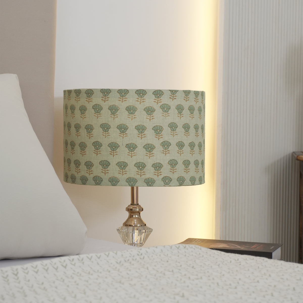 Indian Block Print Grey Floral Pure Linen Lampshade - Kohinoor
