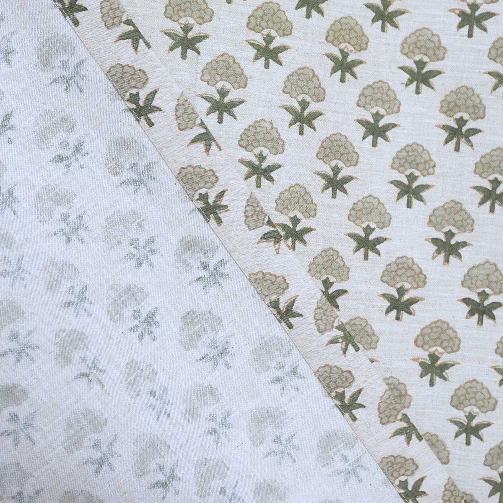 Beige Buti Hand Block Print Linen Tab Top Curtains — Strawberry