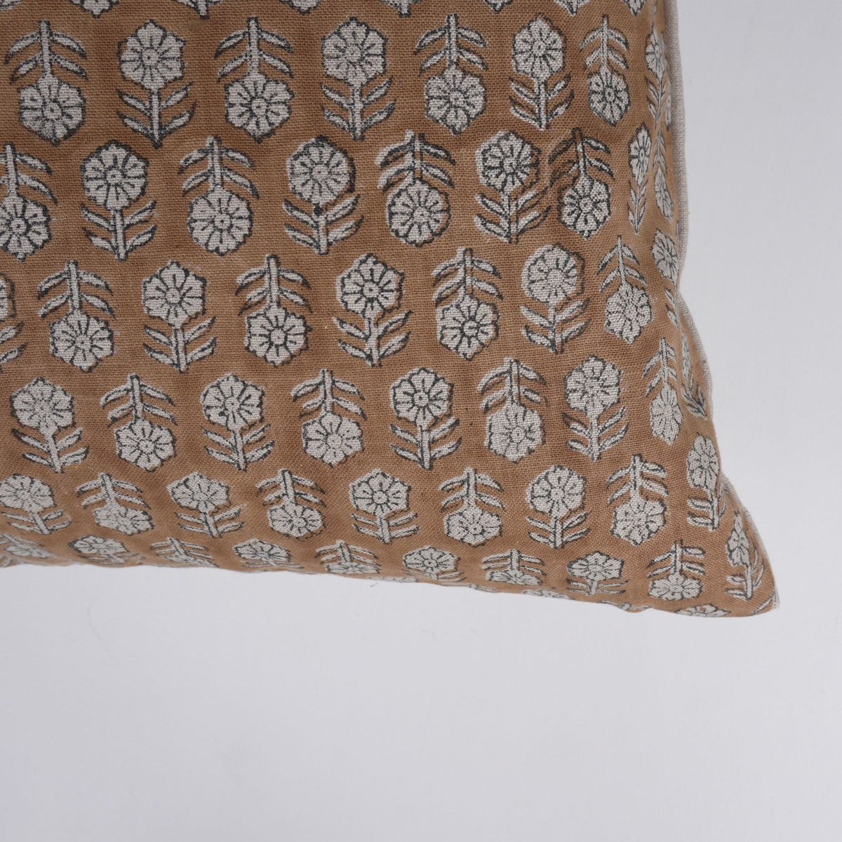 Handmade Tulsi Buti Brown Floral Throw Cushion Cover
