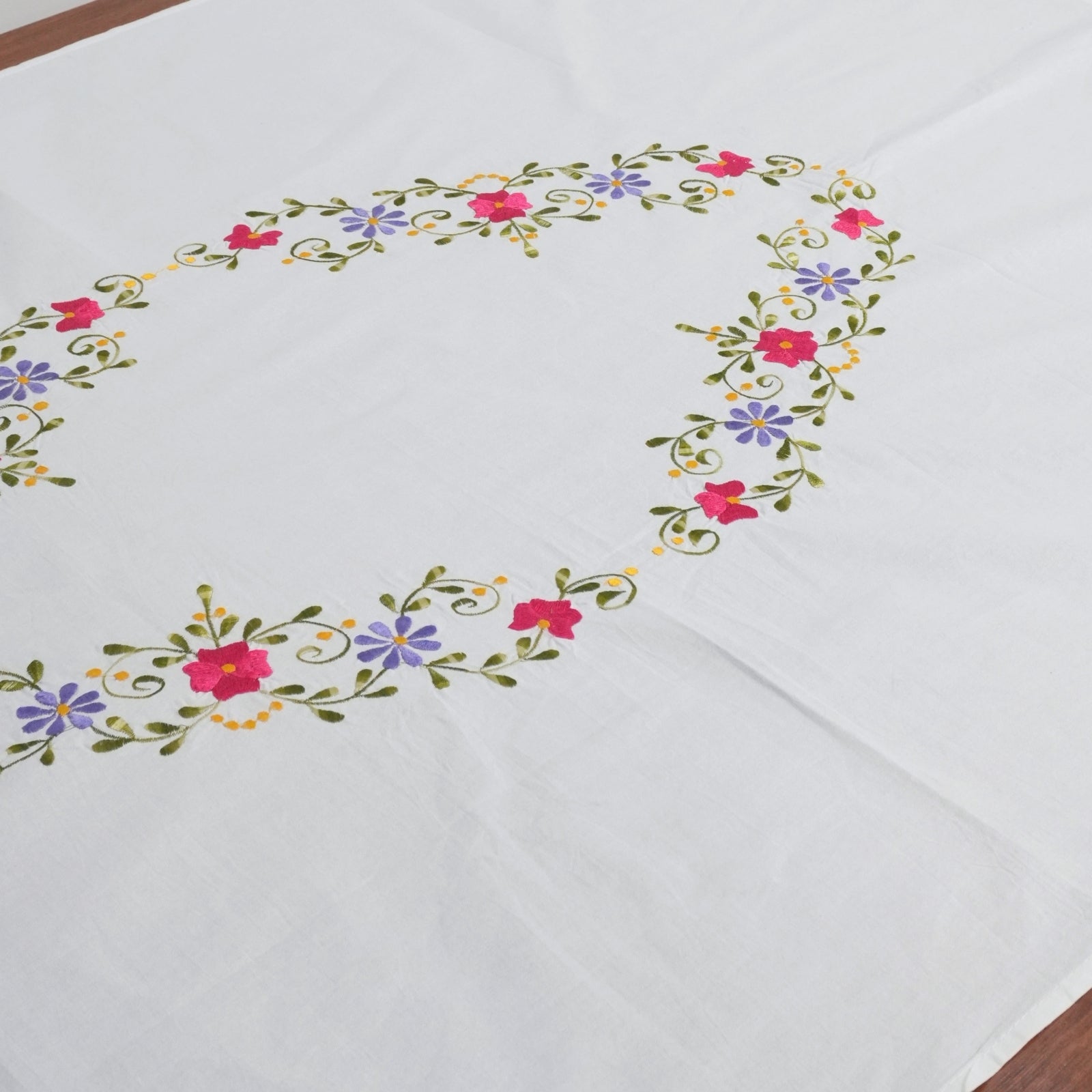 Blue Floral Embroidered 100% Thick Cotton Table Cover