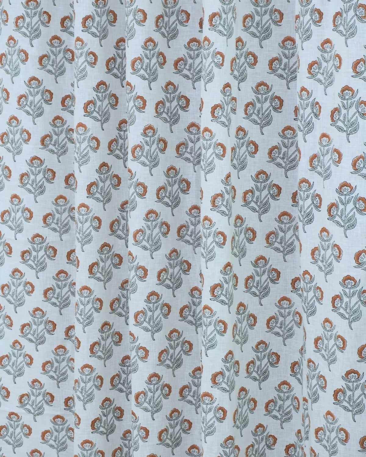 Block Print Rust Floral Viscose Linen Curtain - Bael Patra