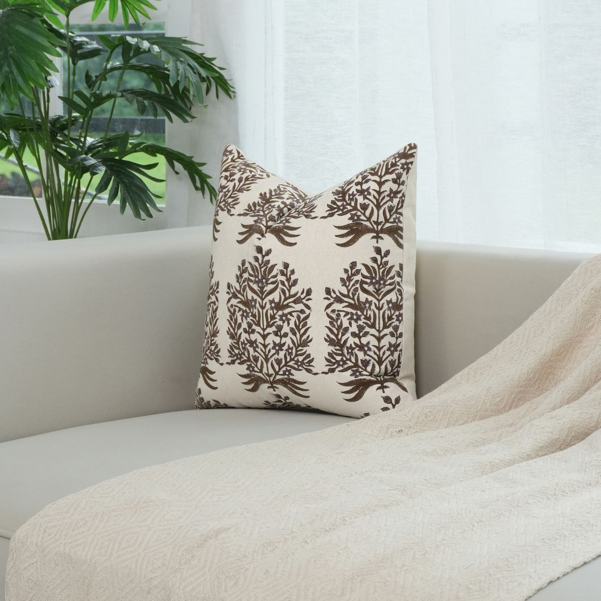 Virandavan Botanical Duck Canvas Block Print Throw Pillow 
