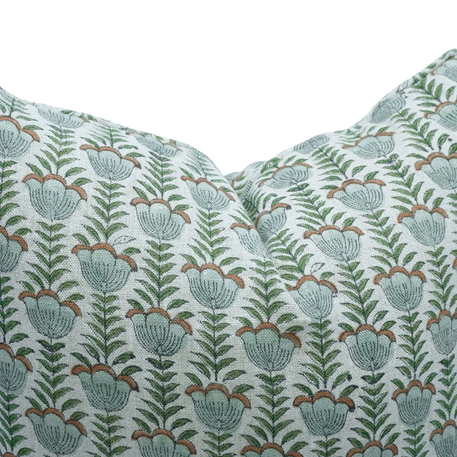 Gray Lotus Hand Block Print Thick Linen Piping Cushion Cover