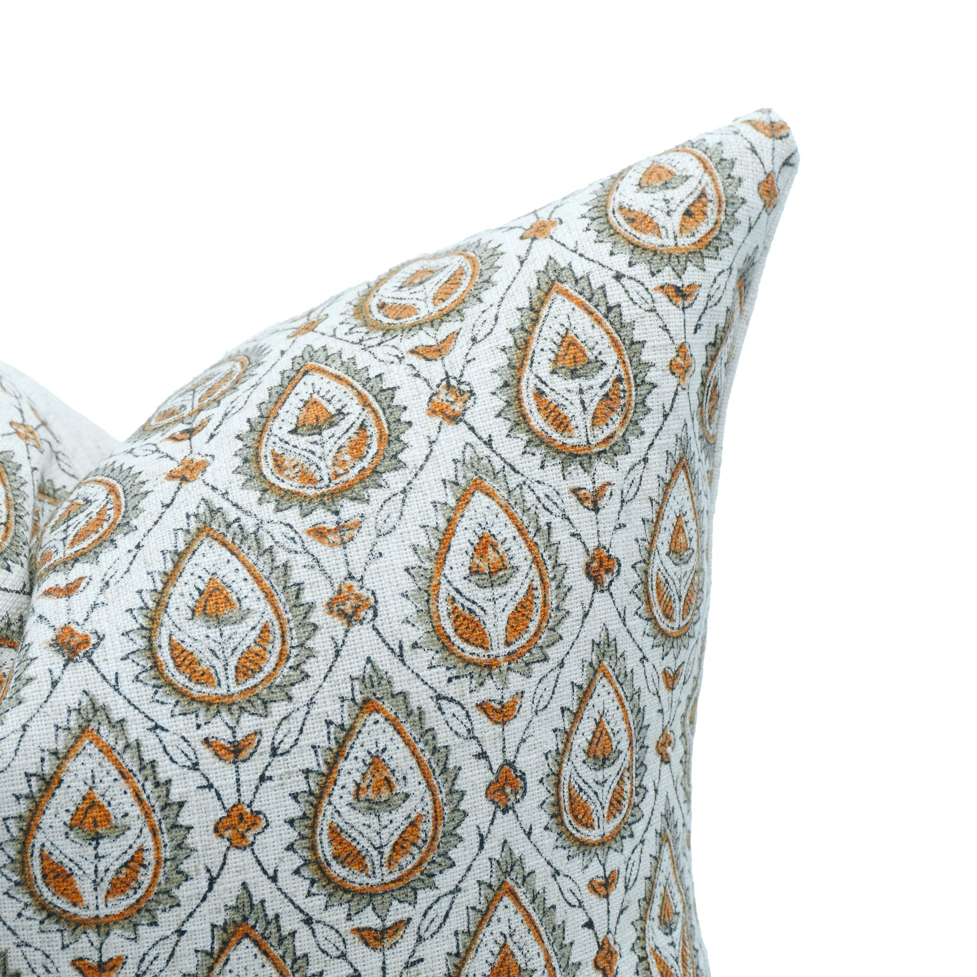Handmade Viscose Linen Orange Floral Pillow Cover || Paan Pati