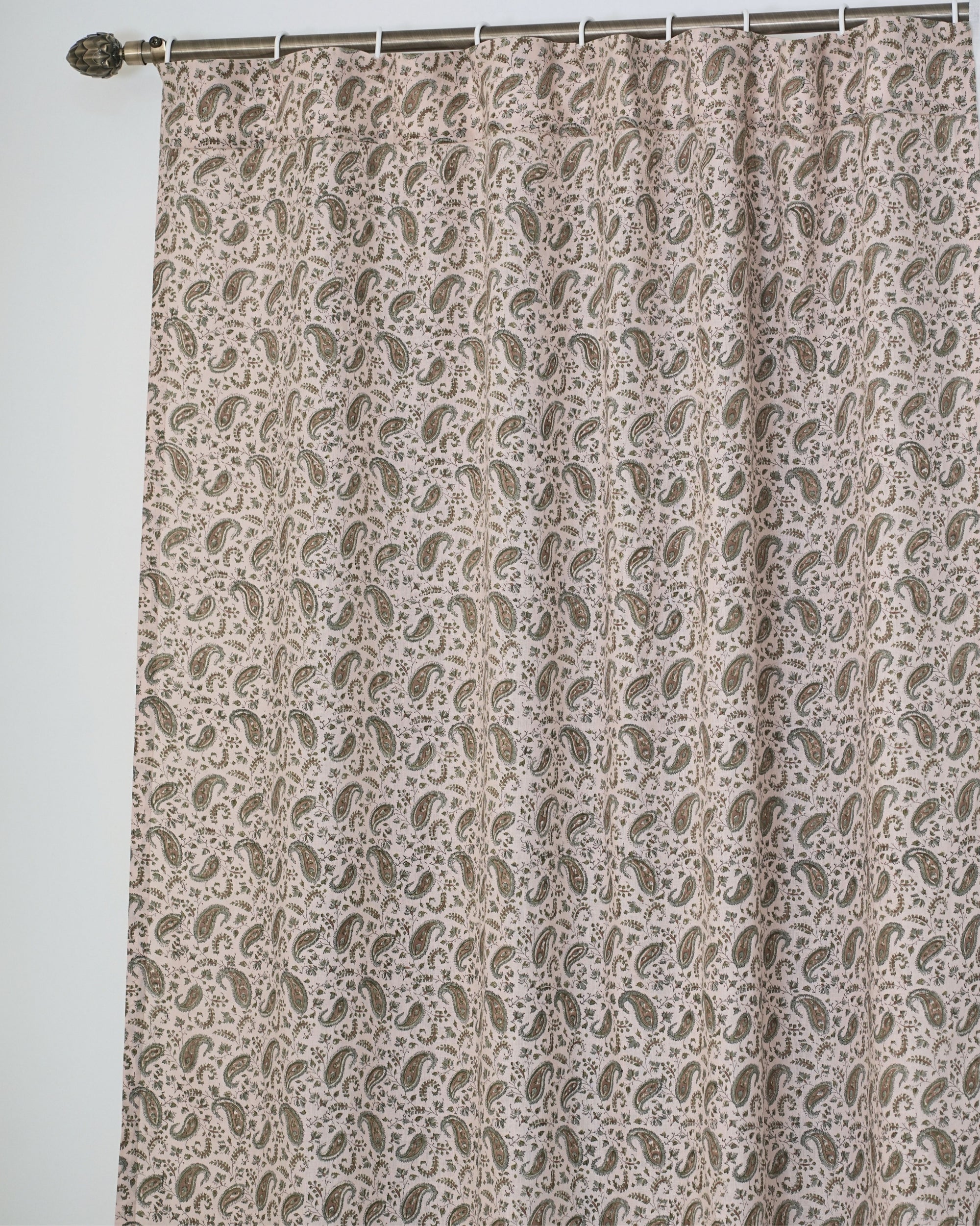 Wooden Block Print Gray Floral Window Drapery Curtains - Keri Jaal