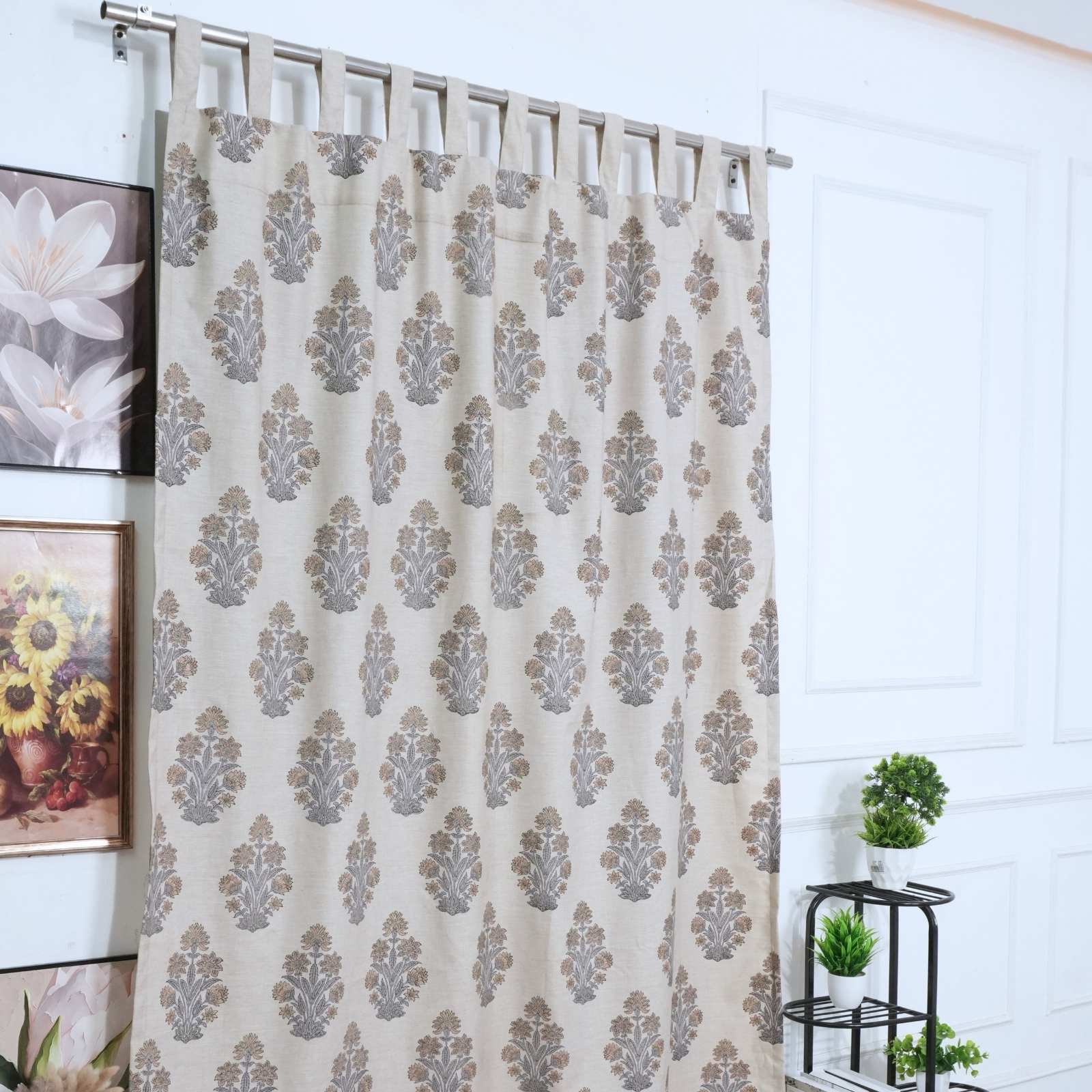 Indian Handmade Morpankh Floral Linen Blend Curtains 