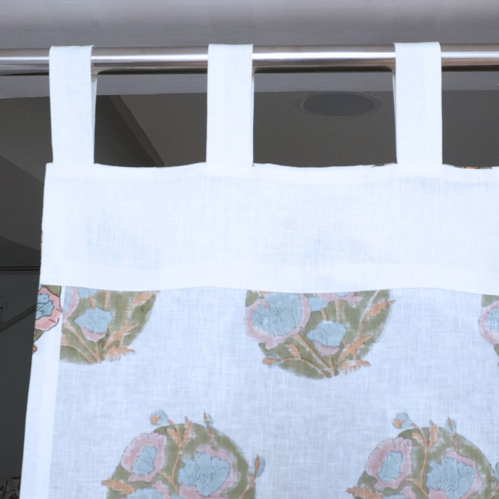 Indain Pink Floral Block Print Viscose Colored Linen Curtains - Sandhya Pushap