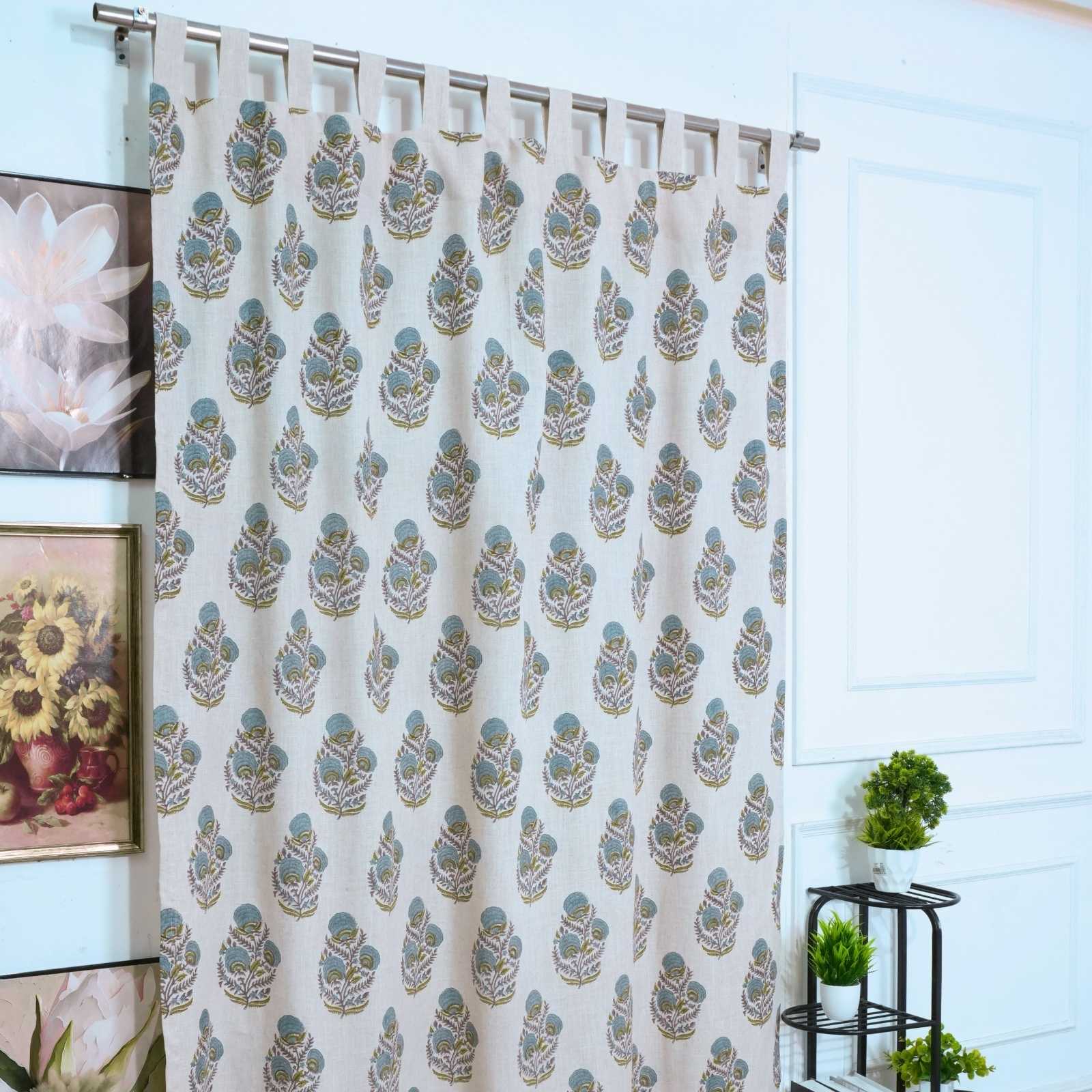 Mohini Hand Block Print Tab Top Curtains | Blue Linen