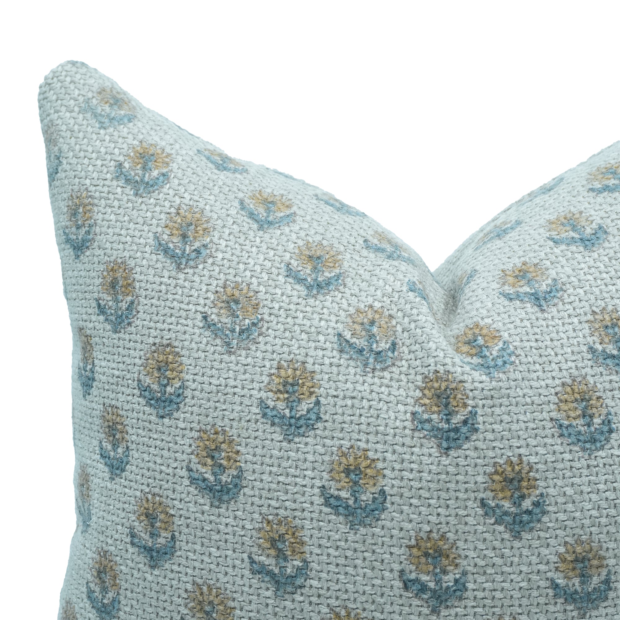 Handcrafted Palak Jute Linen Blue Floral Throw Pillow Cover