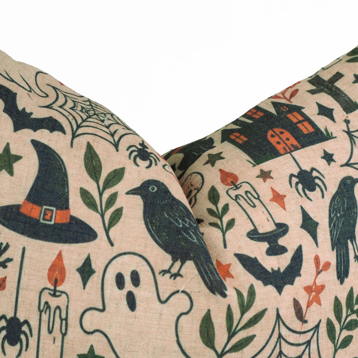 BooMix Halloween Printed Natural Beige Viscose Linen Pillow