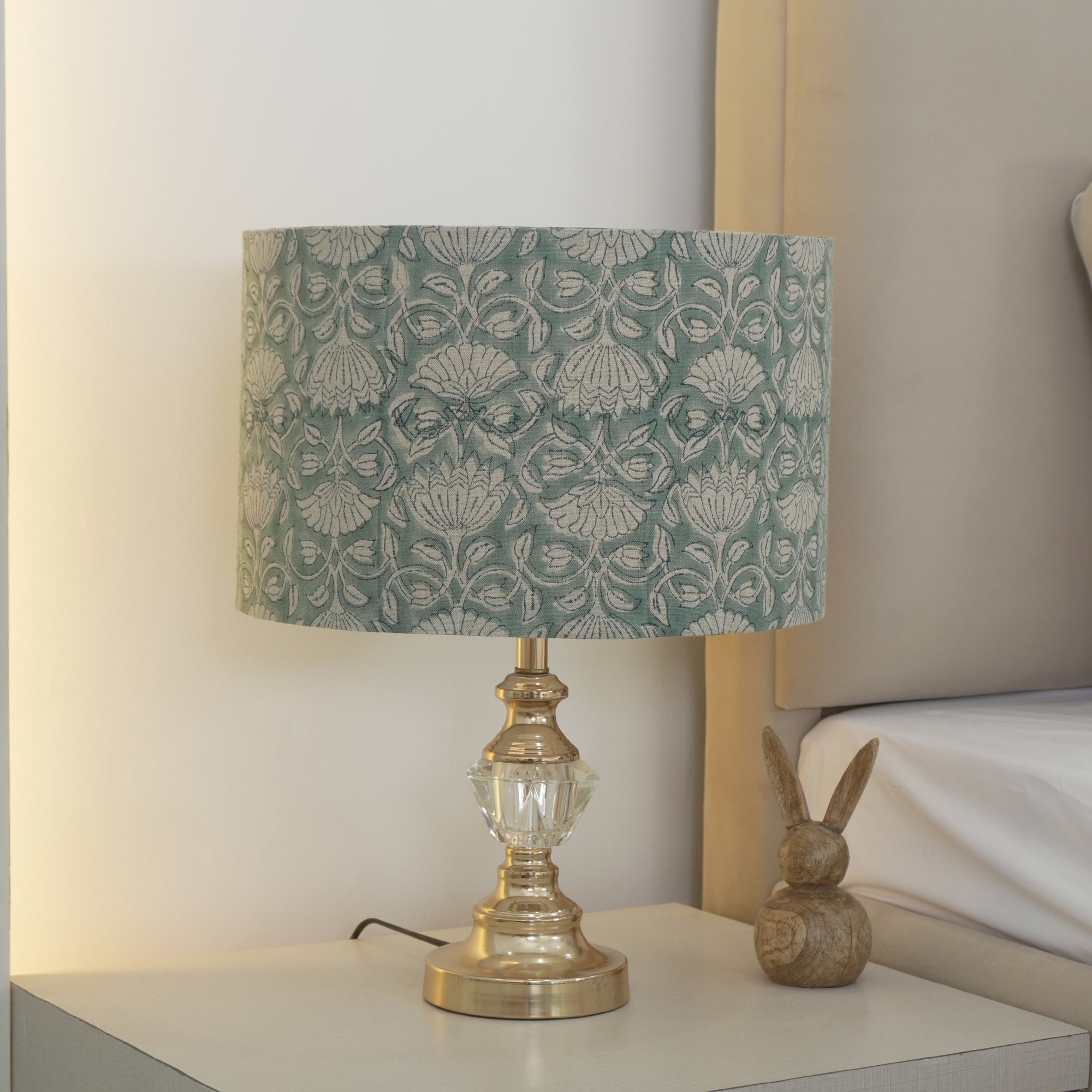 Sage Green Ulta Kamal Hand Printed Linen Drum Lampshade
