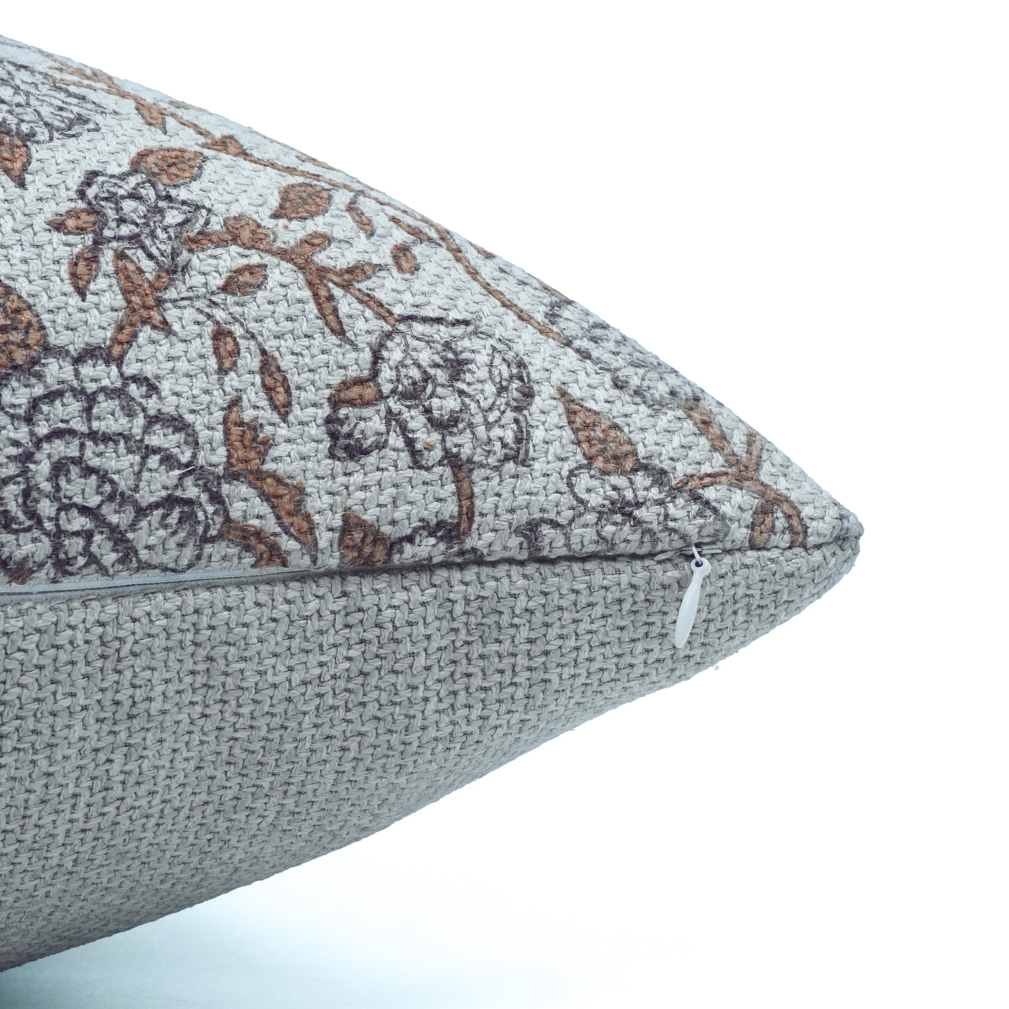 Indian Artisan Jute Linen Cushion Cover Gray Floral - Mahek