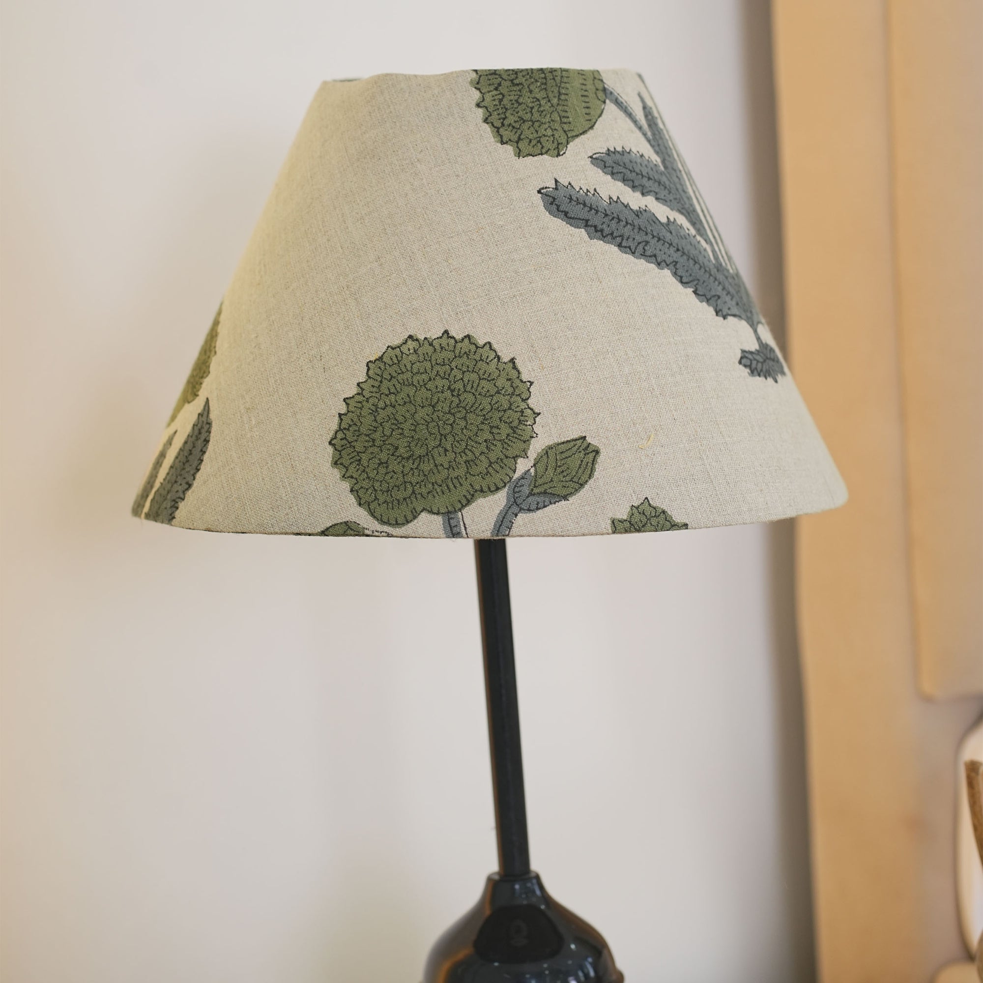 Handcrafted Sage Green Floral Linen Lampshade - Badshah