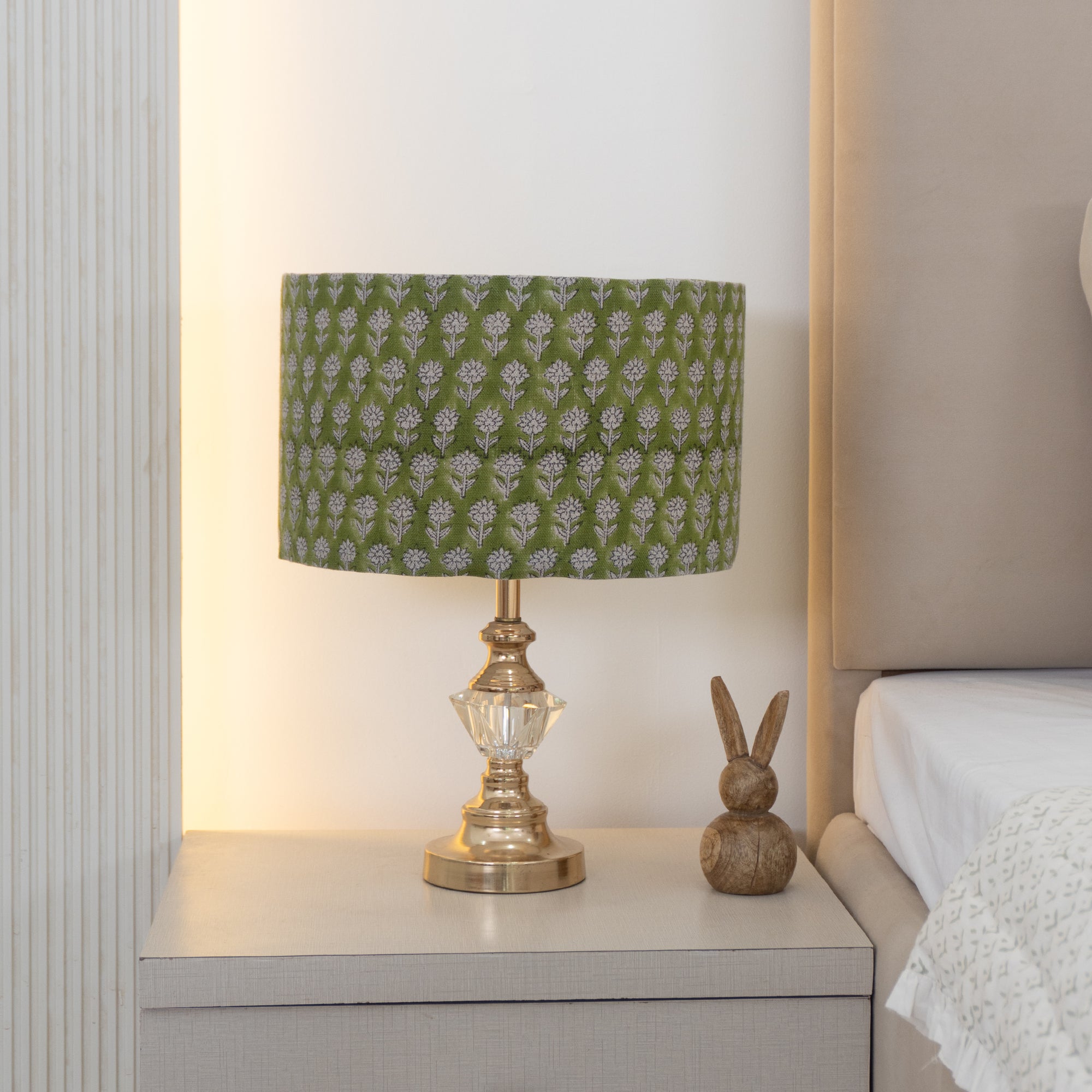 Olive Green Handcrafted Linen Floor Lampshade - Pankhudi