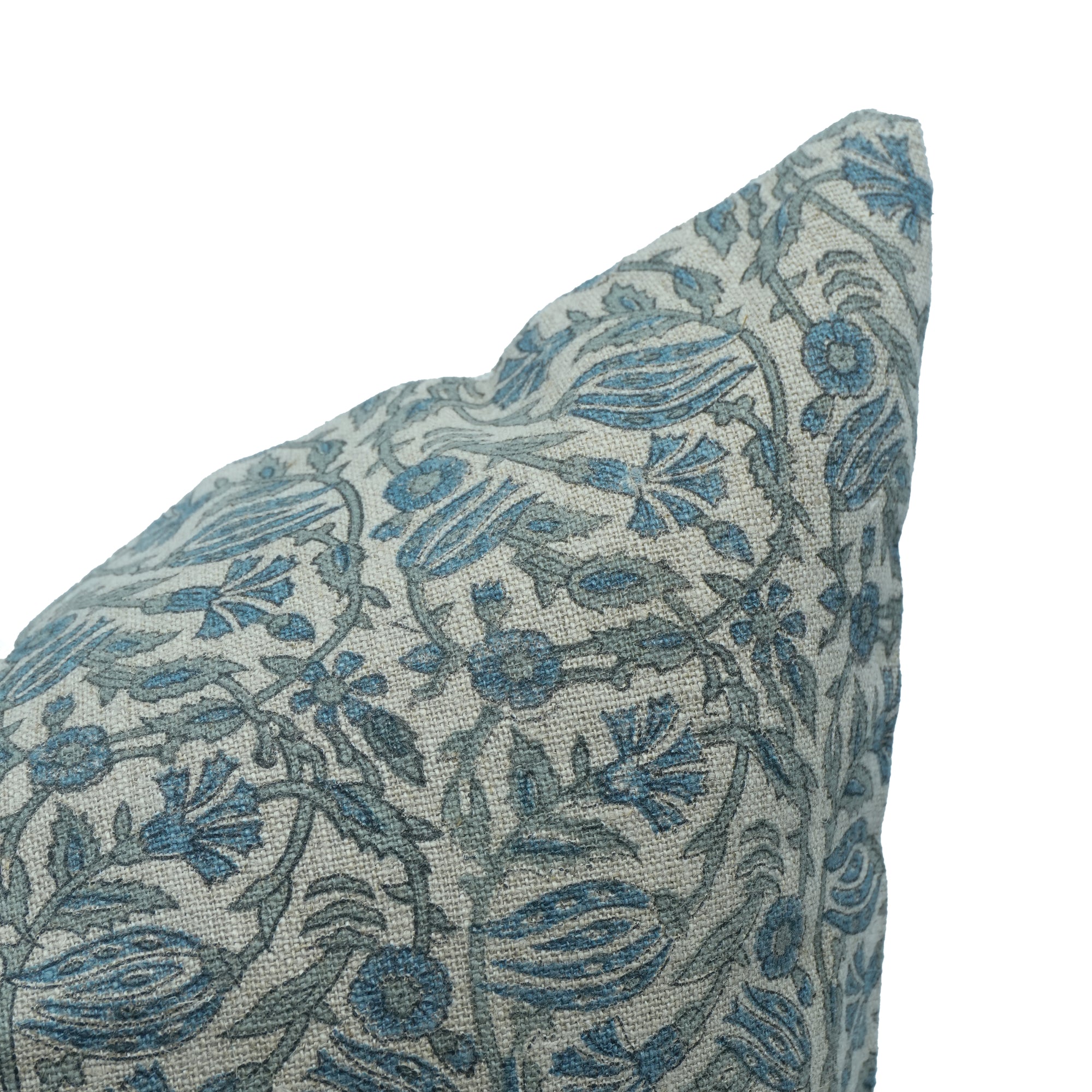 Blue Floral Manjushah Block Print Thick Linen Cushion Cover