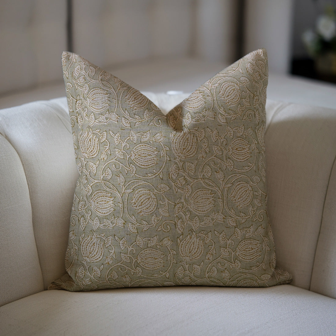 Hand Block printed pillow with floral print