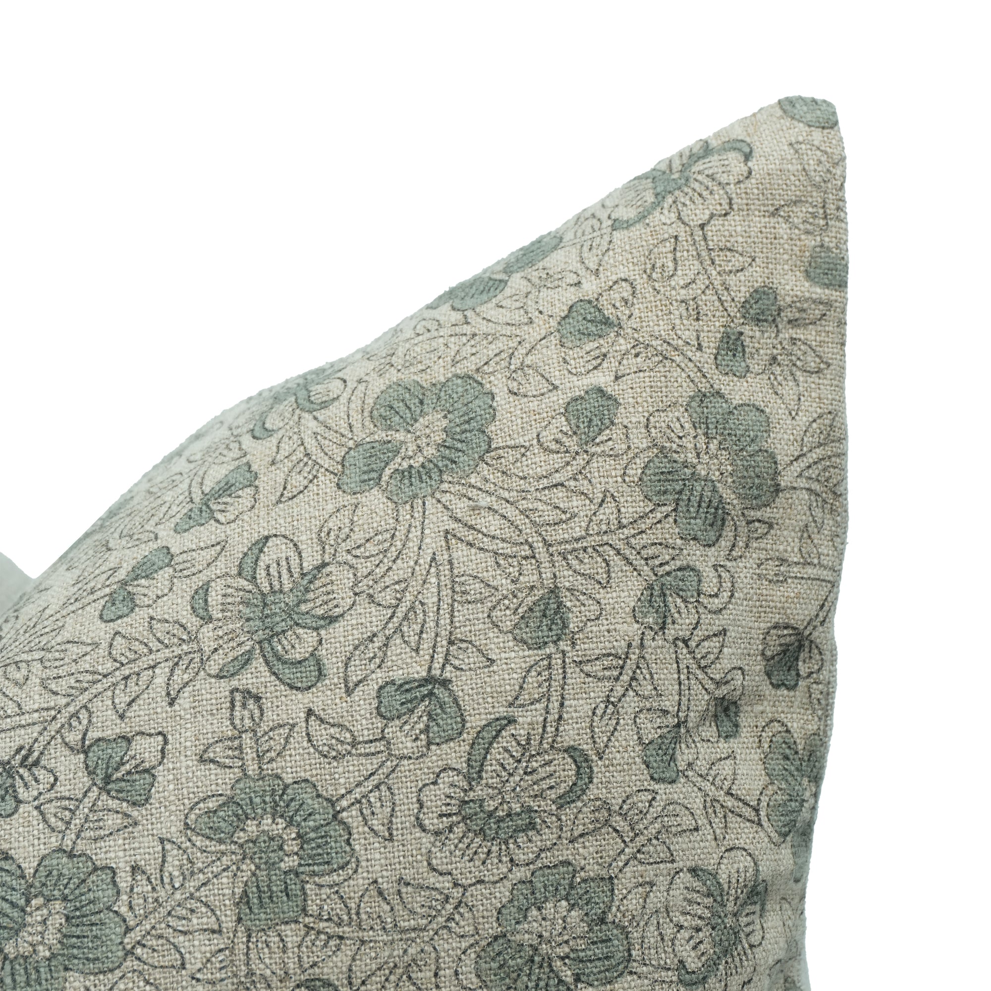 Handmade Saundrya Printed Gray Floral Linen Cushion Cover
