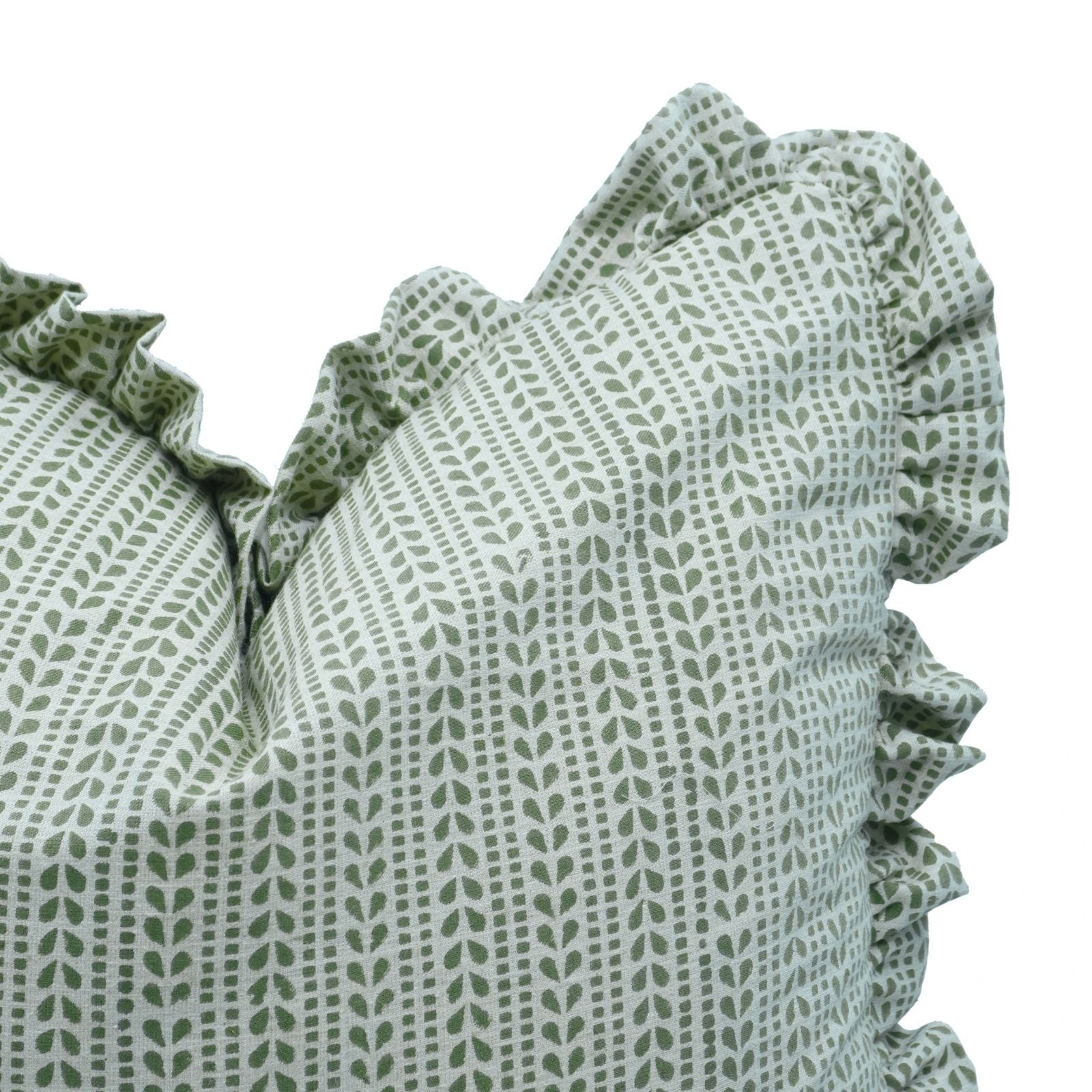 Ratanbel Linen Blend Block Print Frill Sofa Cushion Cover