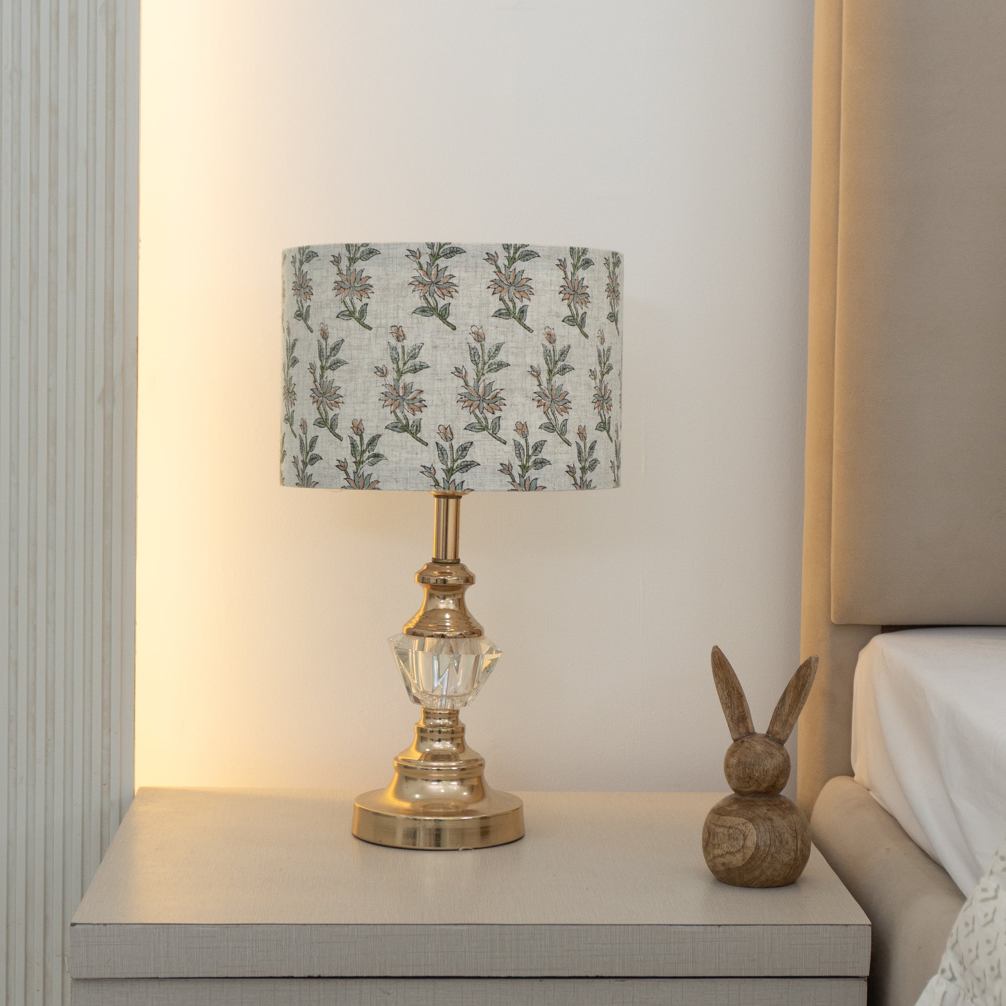 Block Printed Viscose Linen Dusty Peach Lampshade || Deepika