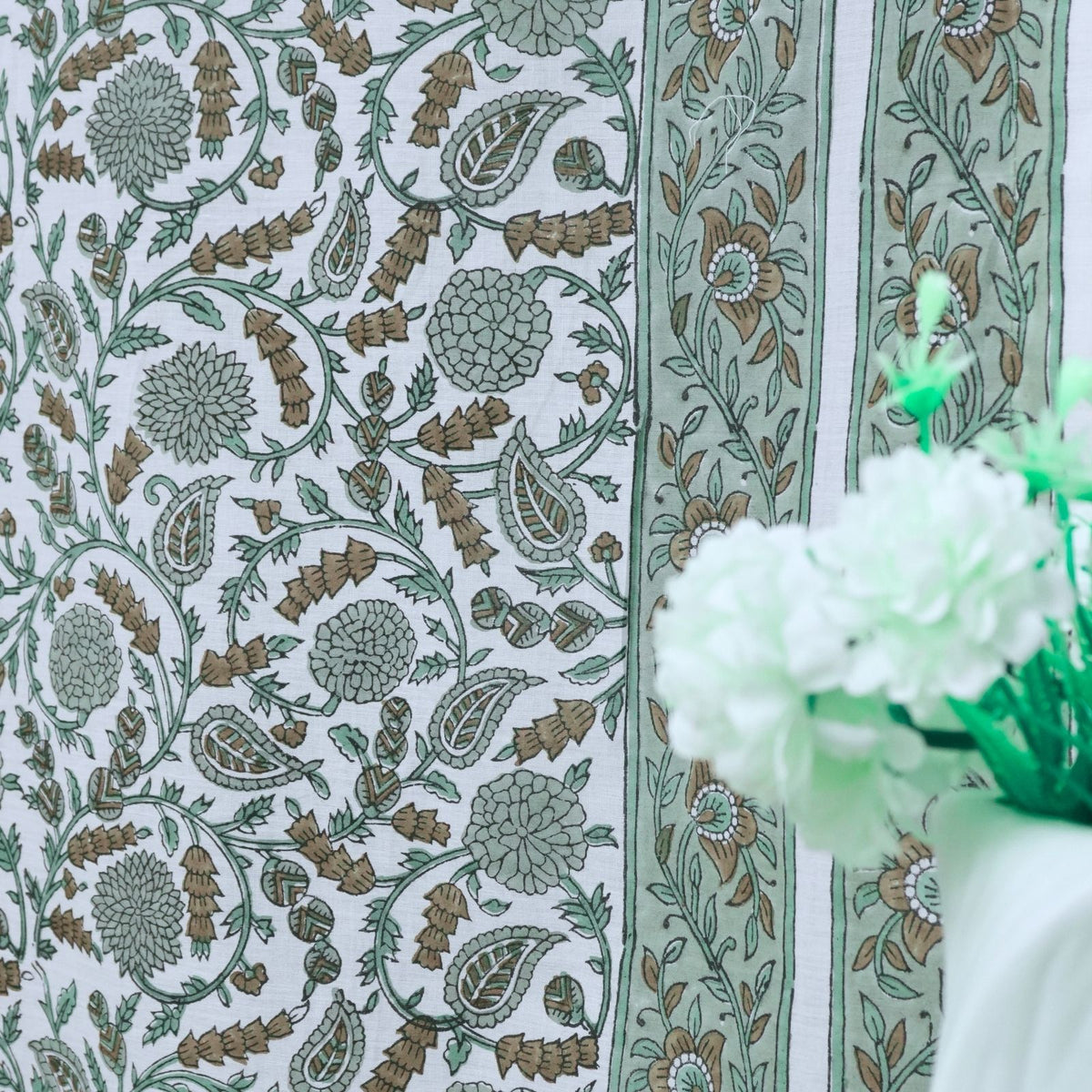 Handcrafted Sage Green 100% Cotton Gopi Tab Top Curtain 