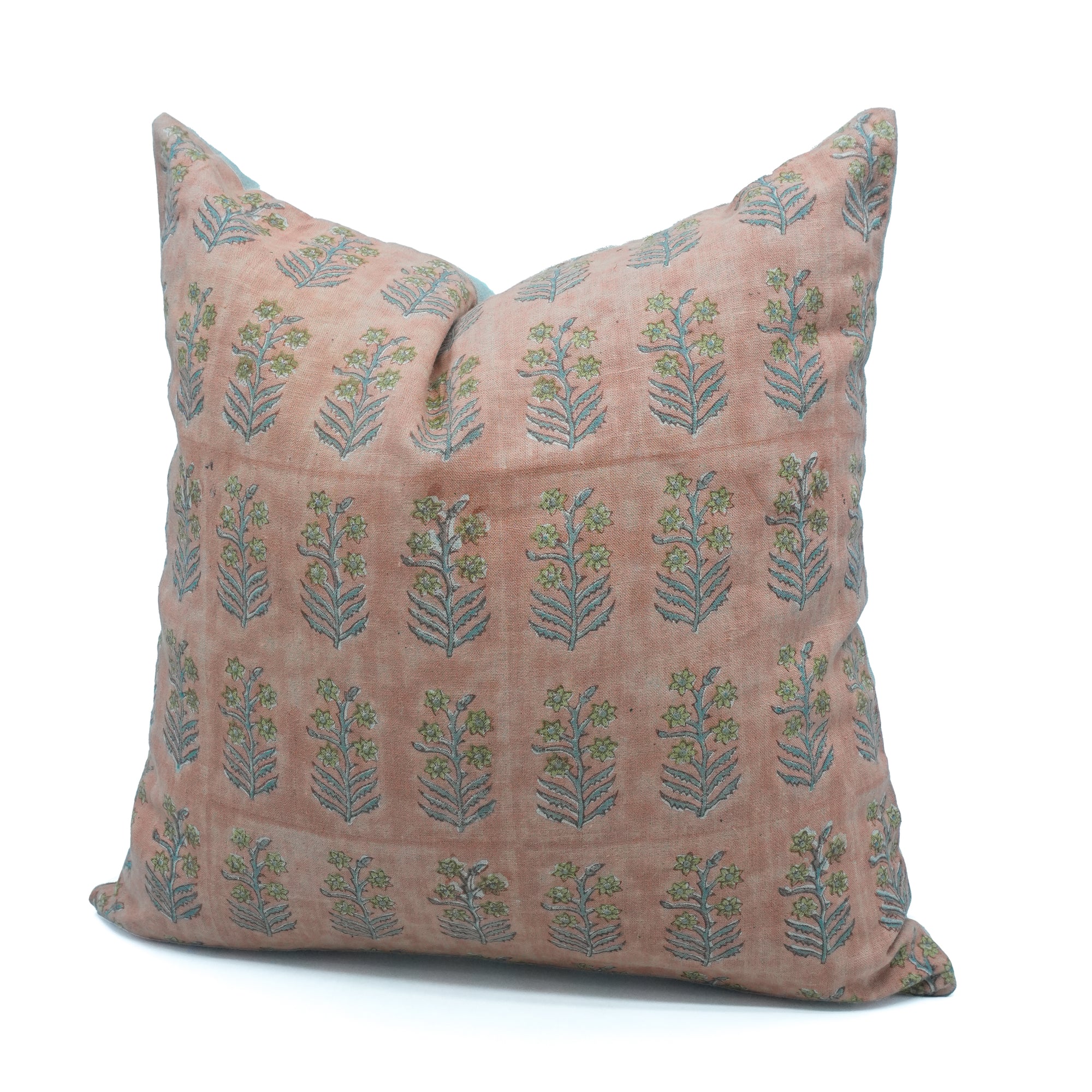 Inderdhanush Peach Floral Handmade Linen Boho Pillow Cover