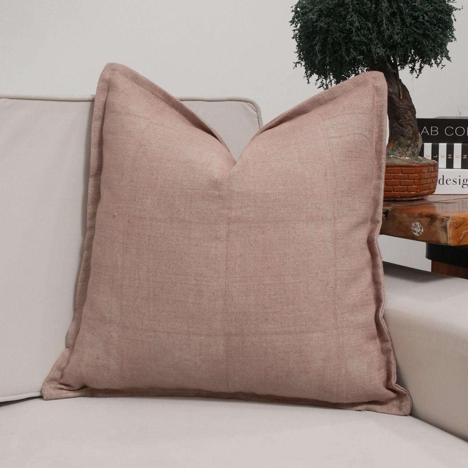 Solid Pink Thick Linen Oxford Boho Pillow Cover | Home Décor