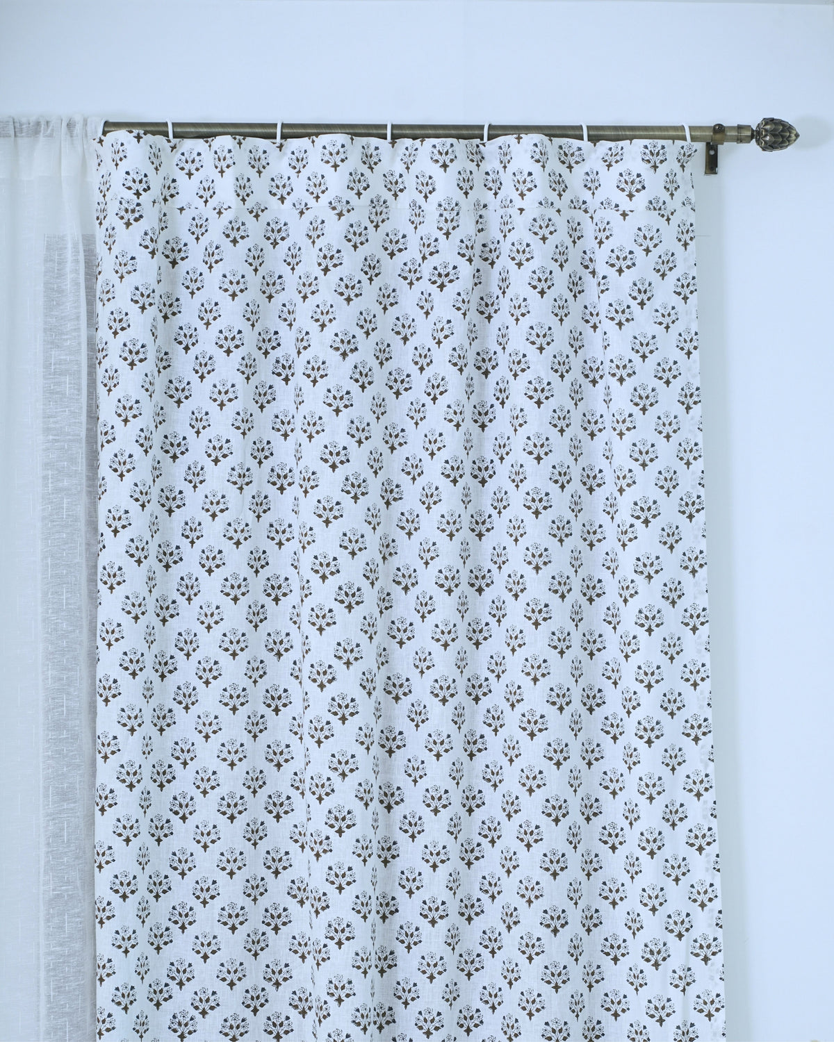 Diwali Flower Block Print Viscose Linen Flat Panel Curtains