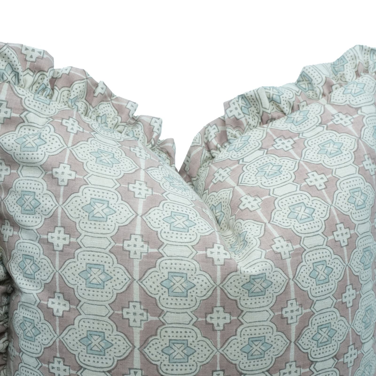 Block Print Peach Floral Frill Linen Cushion Cover – Jharoka