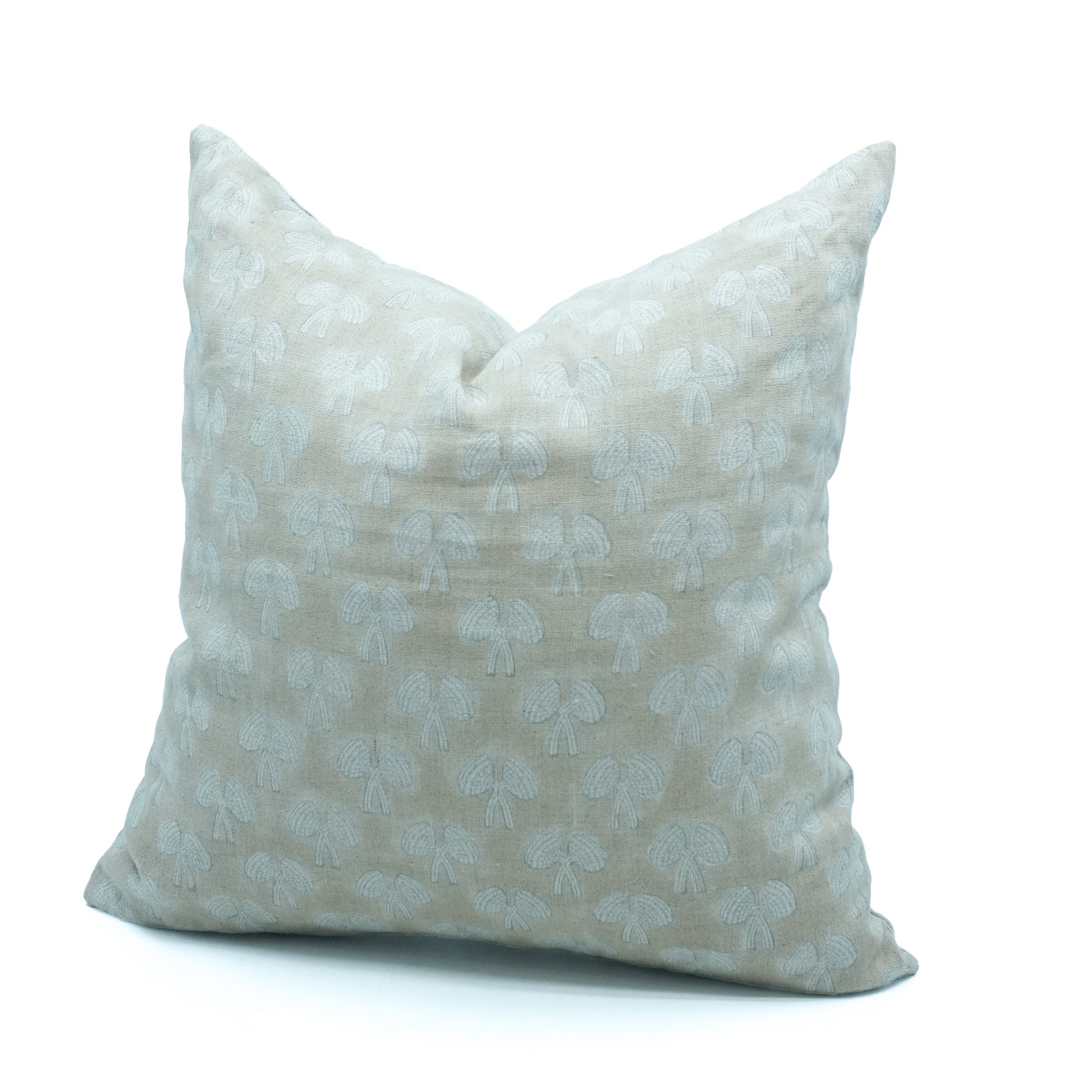 Damru Block Print Light Green Floral Linen Cushion Cover