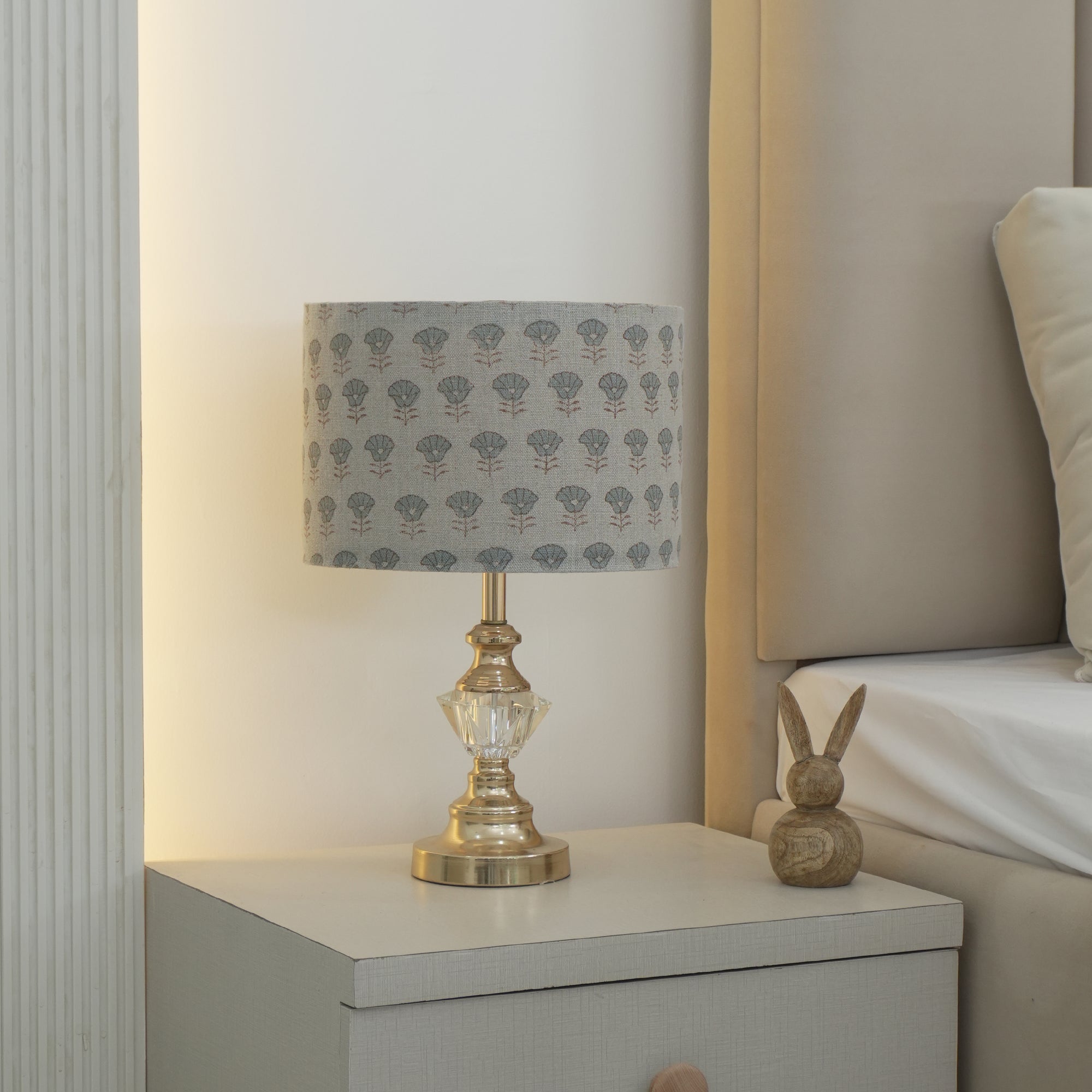 Gray Floral Block Print Hevay Linen Floor Lampshade - Kohinoor