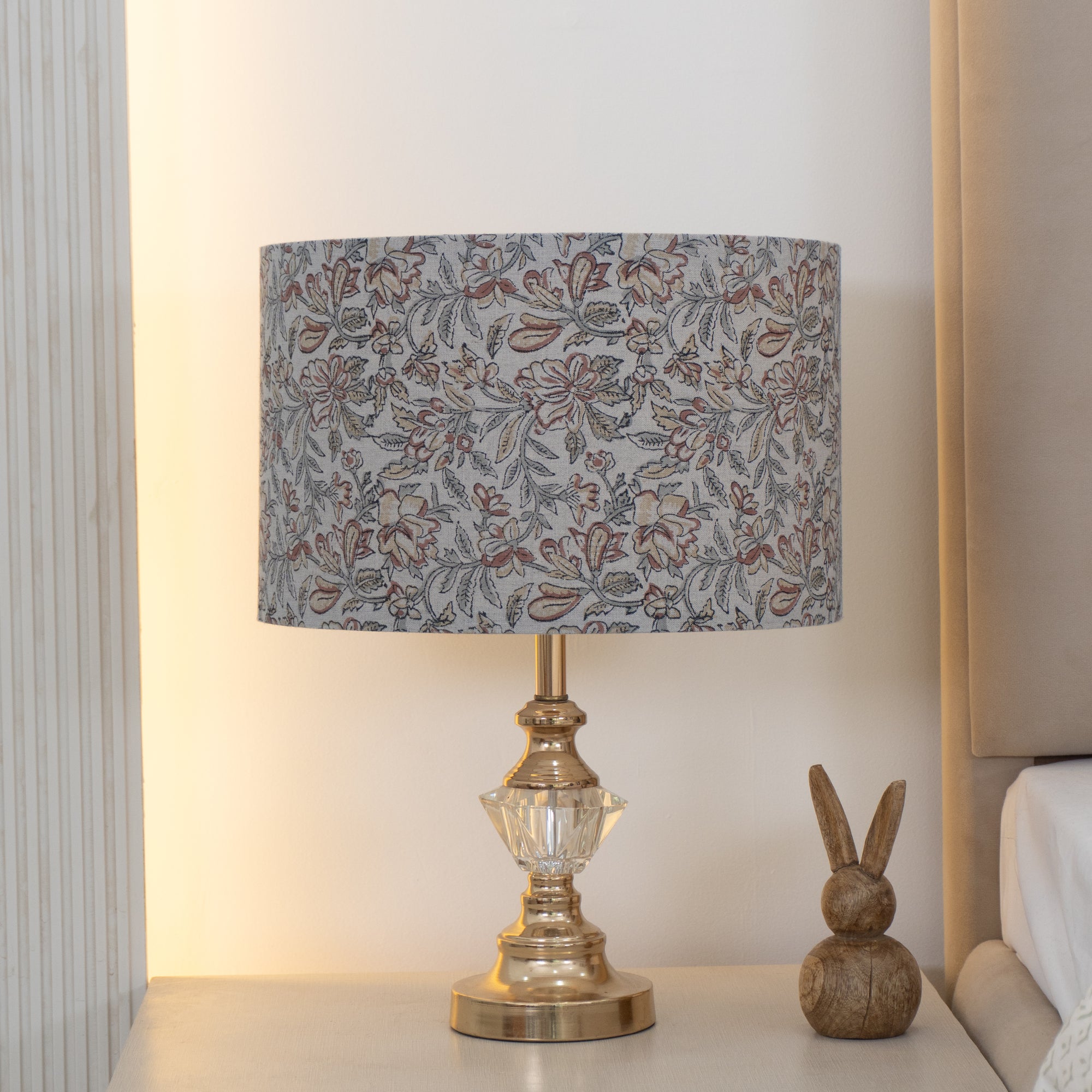 Grey Block Print Linen Traditional Decor Lampshade - Kudrat