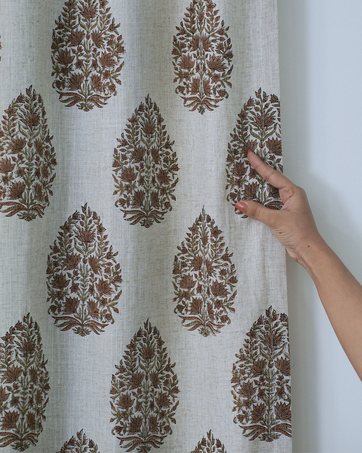 Block Printed Botanical Leaf Boho Curtain Panel - Kamal Dutta