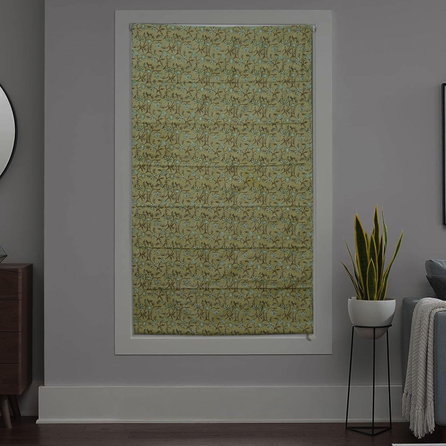 Blackout Linen Roman Shade Hand Block Printed Farmhouse Window Valance - NAYAB