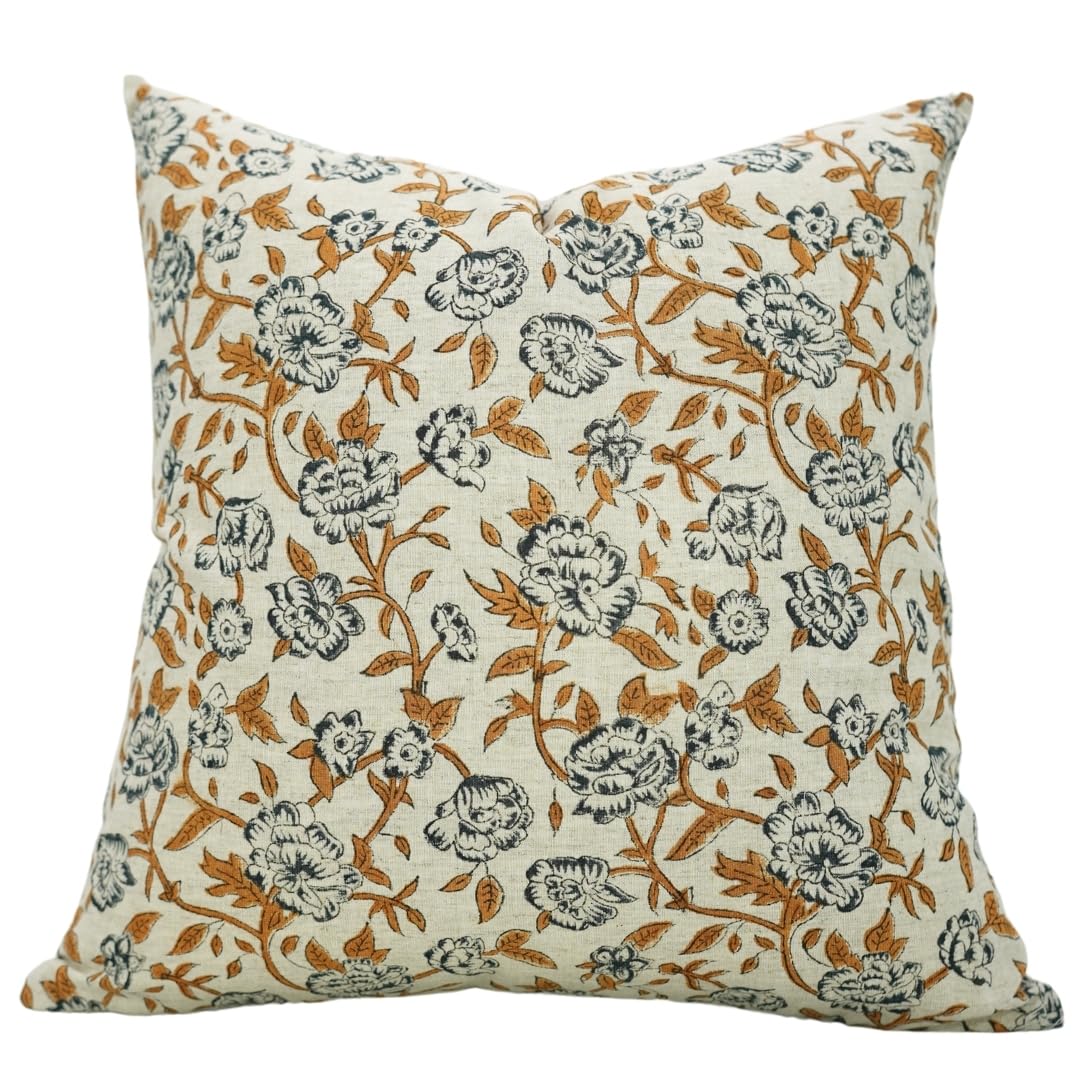 Floral yellow patterned pillow cover for black couch