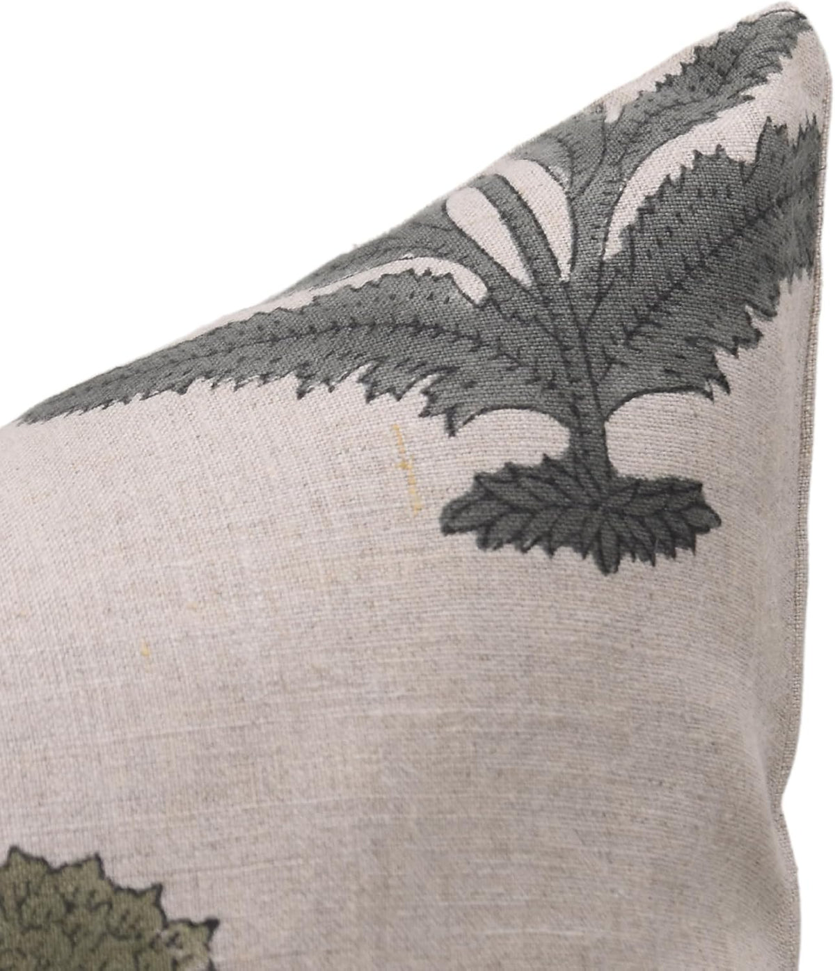 Olive Block Print Badshah Natural Pure Linen Cushion Cover 