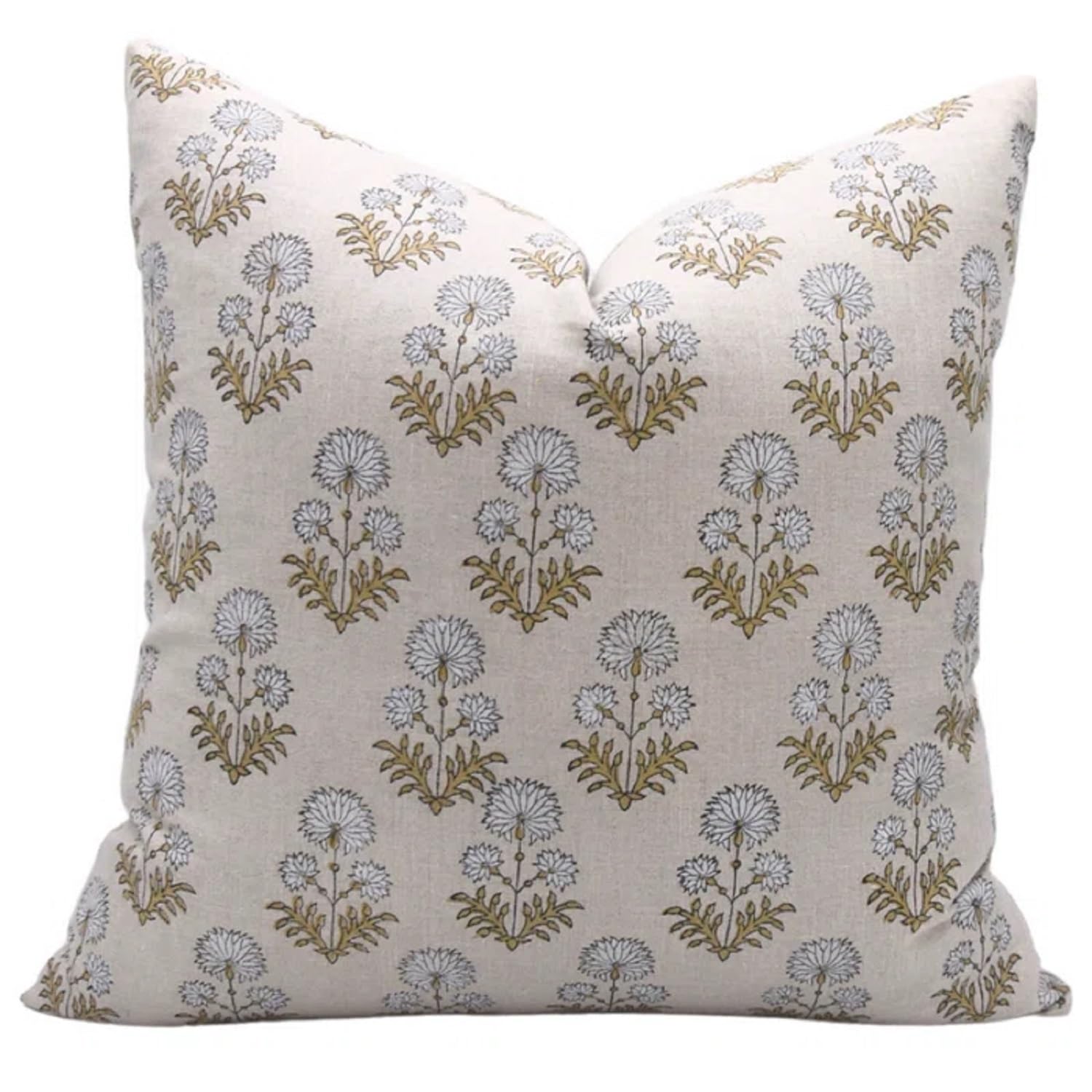 Fabdivine Block Art Print Pure Linen 24x24 Inch Throw Vintage Pillowcase Cushion Cover Decoration for Sofa Couch, Bed, Farmhouse, Living Room (Rishi-Green)