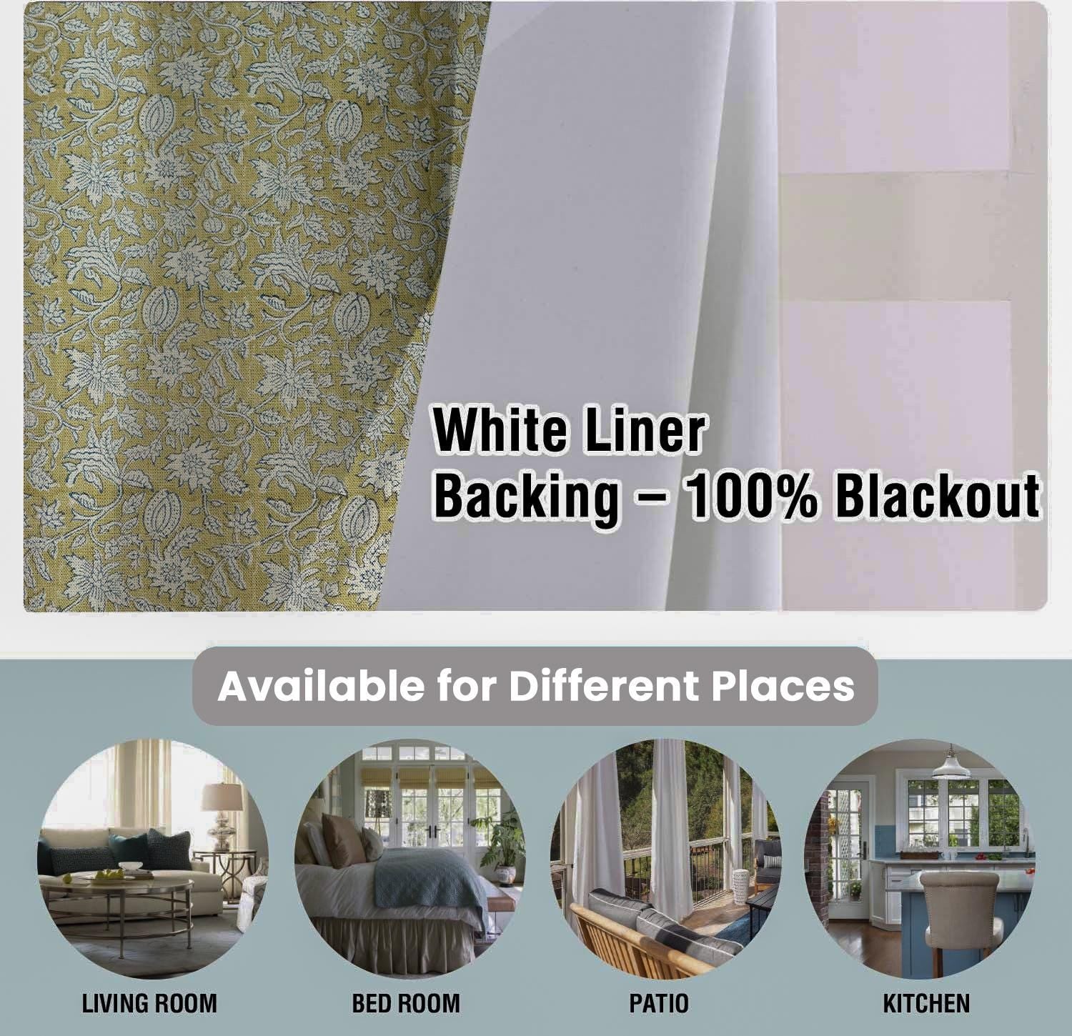 Floral Printed Thick Linen Blackout Curtains with Grommets - Room Darkening Treatment - Manikarnika