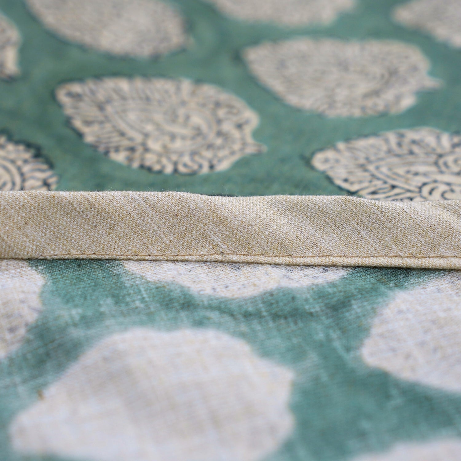 Indian Printed Round Christmas Tree Skirt in Dolphin Gray & Black Floral Betel Leaf Linen Blend Boho Cozy Look