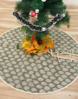 Indian Printed Round Christmas Tree Skirt in Dolphin Gray & Black Floral Betel Leaf Linen Blend Boho Cozy Look
