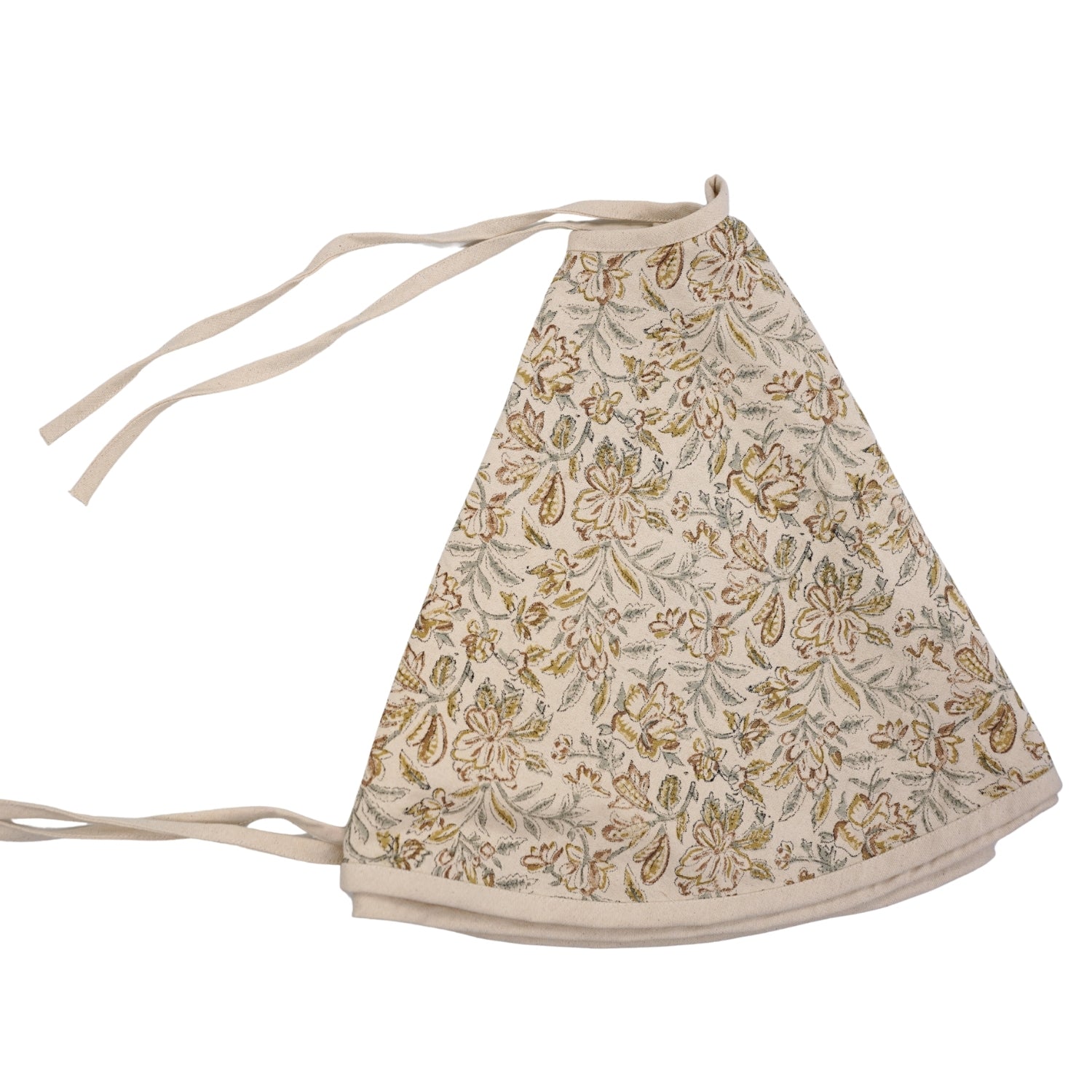 Handmade Indian Block Art Gray & Mustard Leaf Floral Duck Canvas Christmas Tree Skirt in Qudarat House Decor