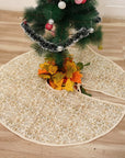 Handmade Indian Block Art Gray & Mustard Leaf Floral Duck Canvas Christmas Tree Skirt in Qudarat House Decor