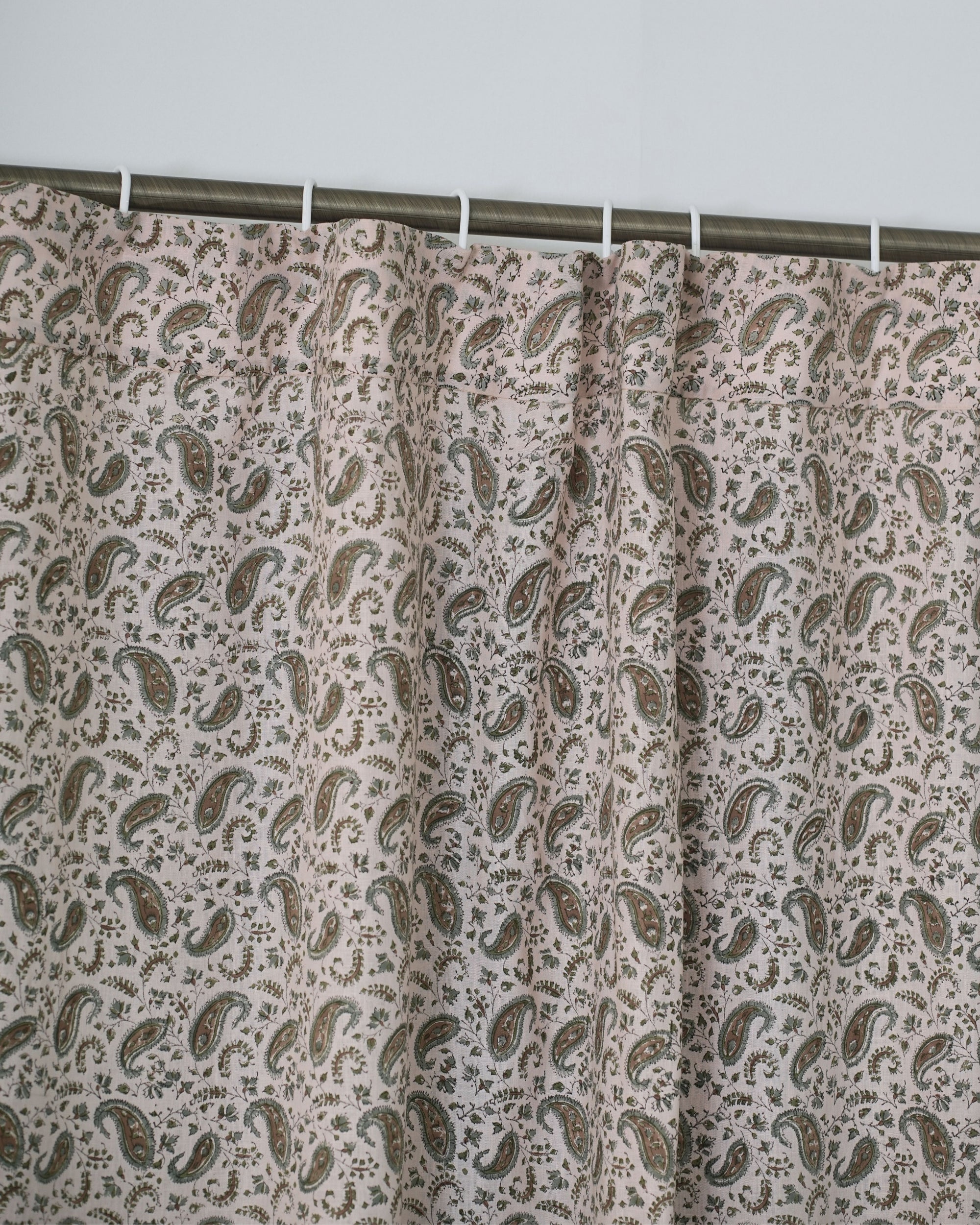 Wooden Block Print Gray Floral Window Drapery Curtains - Keri Jaal