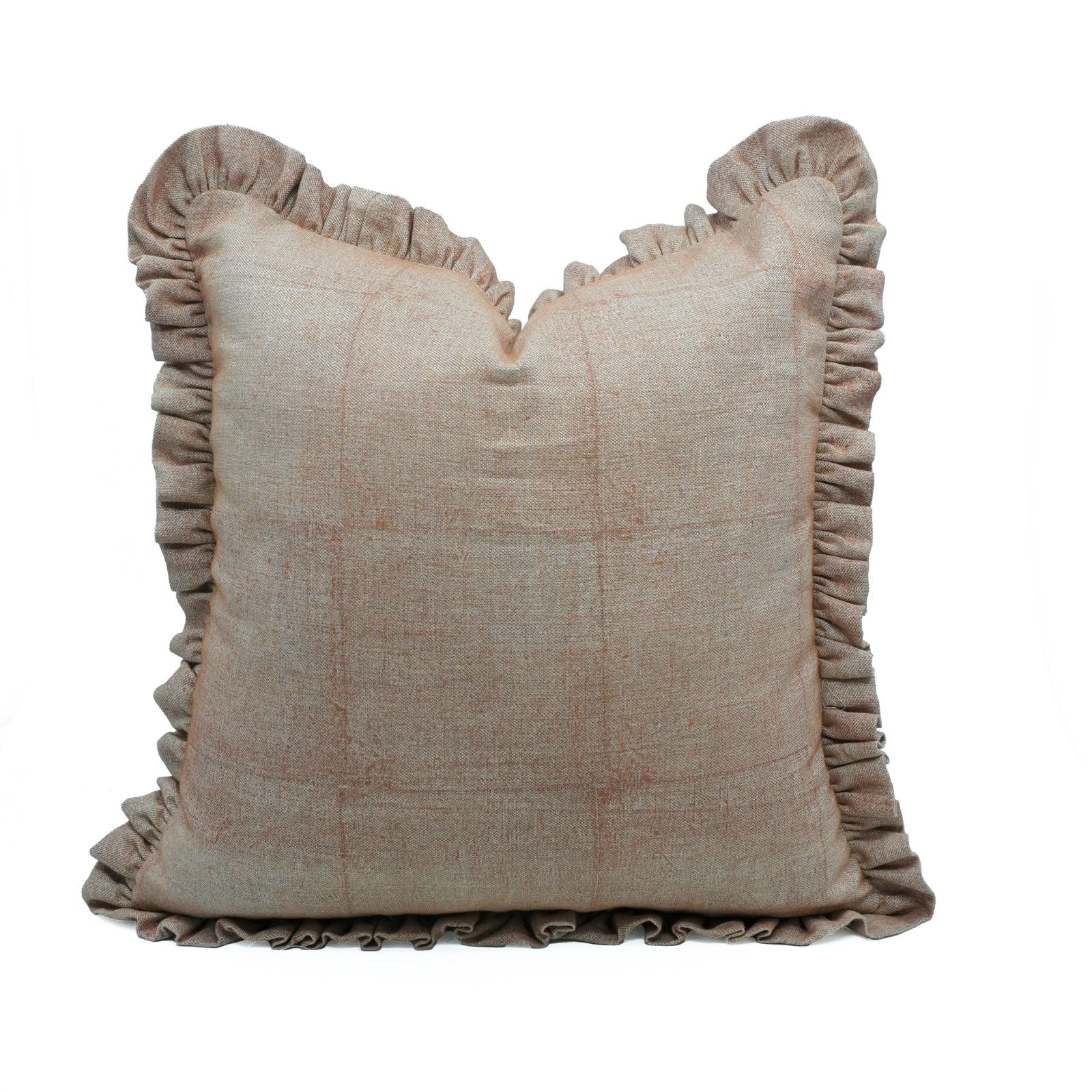 Solid Beige Thick Linen Ruffle Pillow Cover | Home Decor Accent