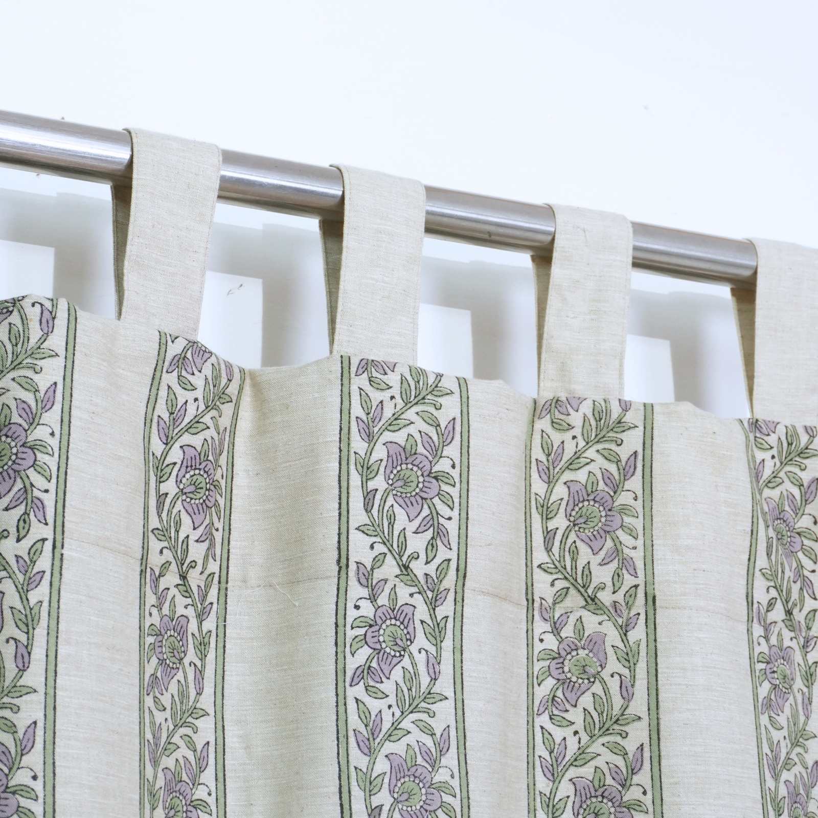 Indian Artisan Lavender Floral Linen Blend Tab Top Curtains - Kushi