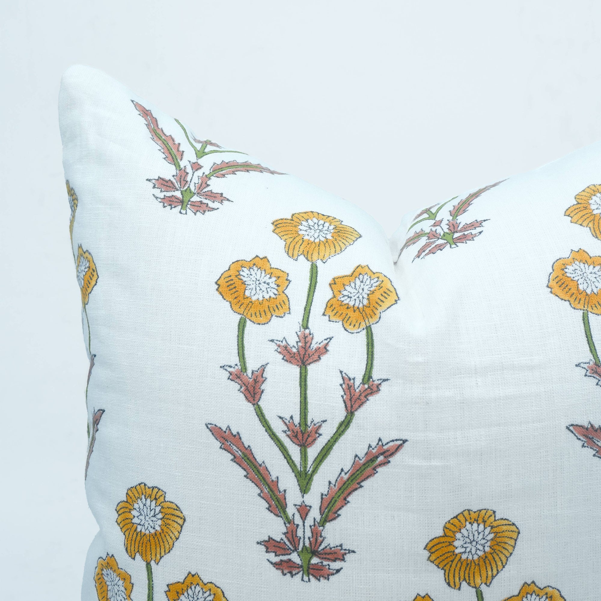 Block Print Pillow Cover on Pure White Linen - Amitabh