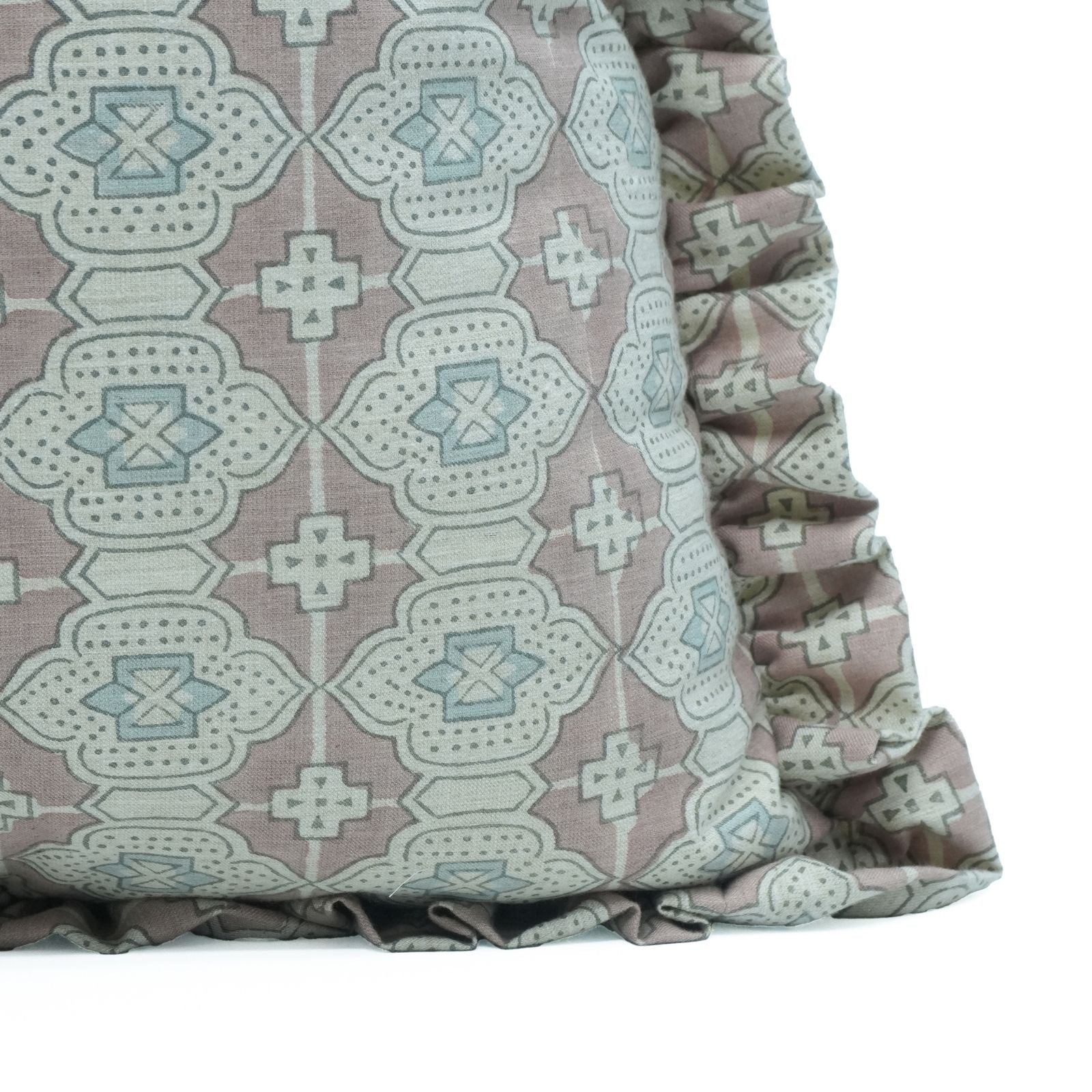 Block Print Peach Floral Frill Linen Cushion Cover – Jharoka