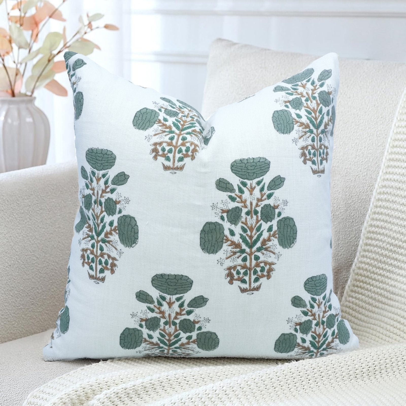 Indian Printed Pillow Cover | Gray Swadesh on Pure White Linen